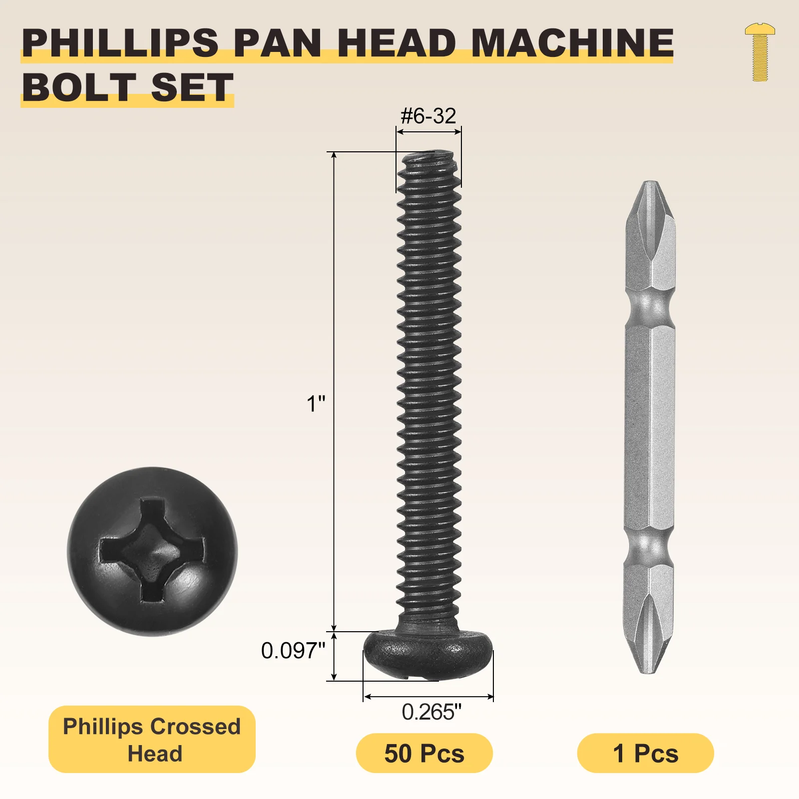 Phillips Pan Head Bolts Kit (#6-32x1") 50Pcs Stainless Steel Screwdriver Bit - Image 2