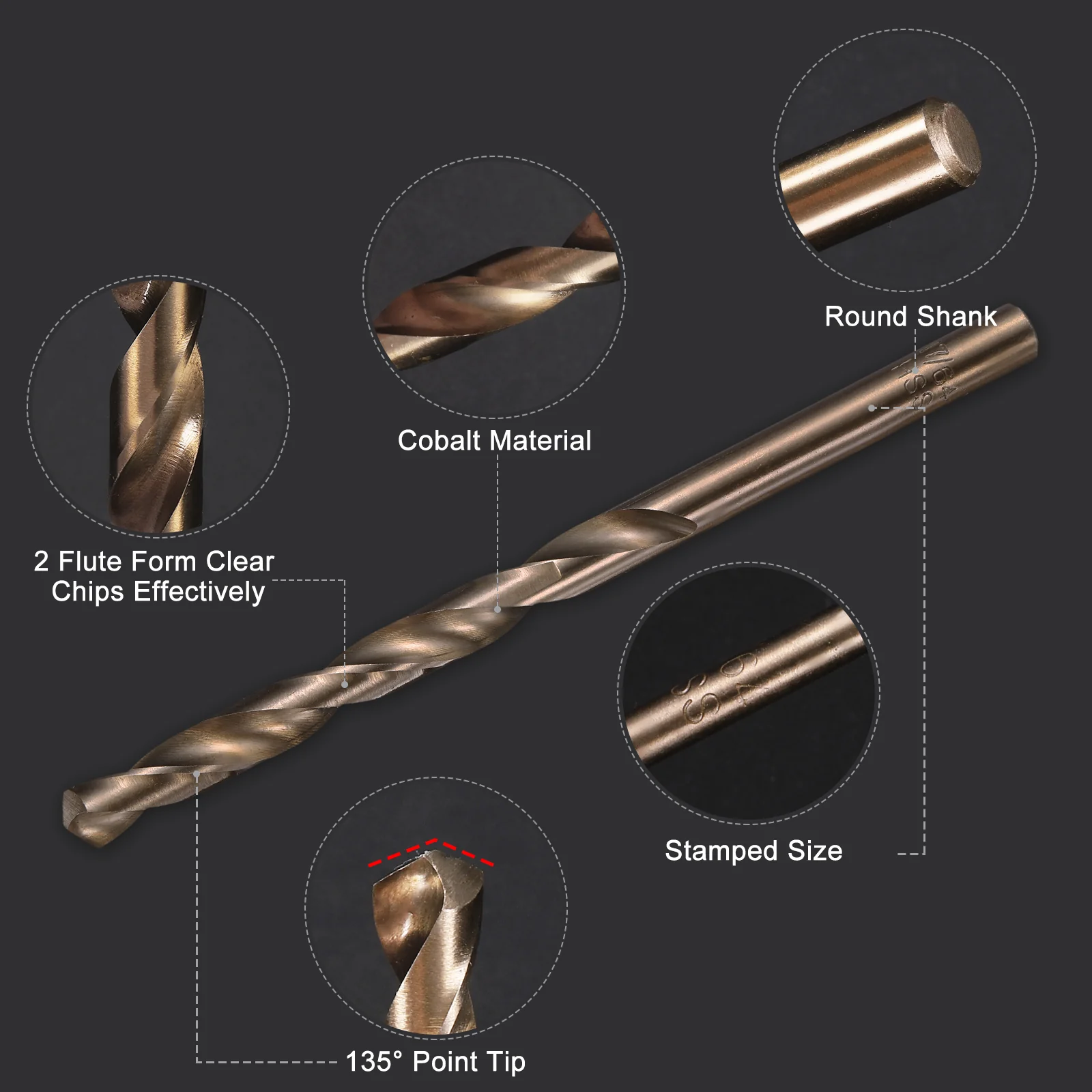 Uxcell 3pcs 9/64" Twist Drill Bits, M35 Cobalt High-Speed Steel Drill Bit for Metal - Image 3