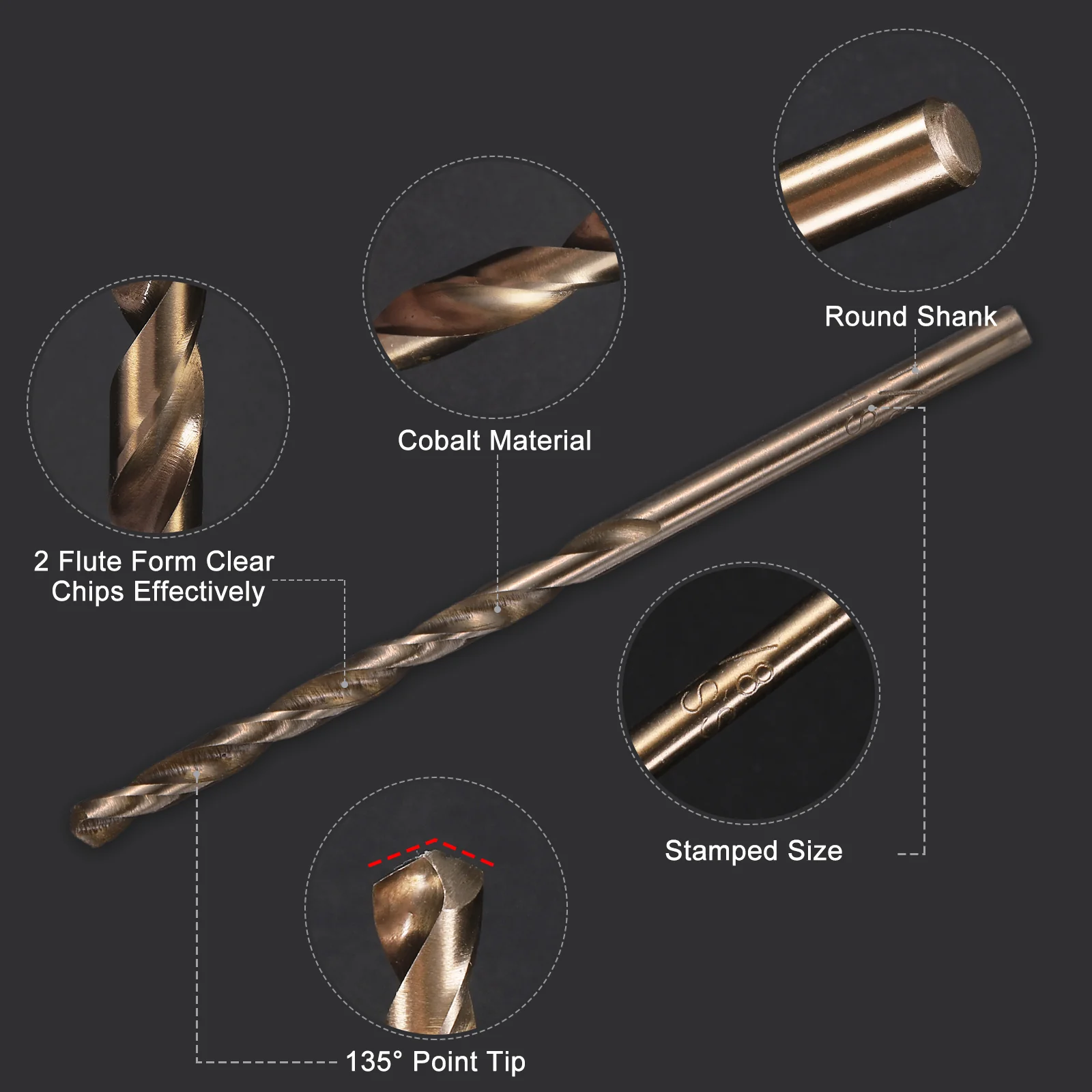 Uxcell 13pcs 1/8" Twist Drill Bits, M35 Cobalt High-Speed Steel Drill Bit for Metal - Image 3