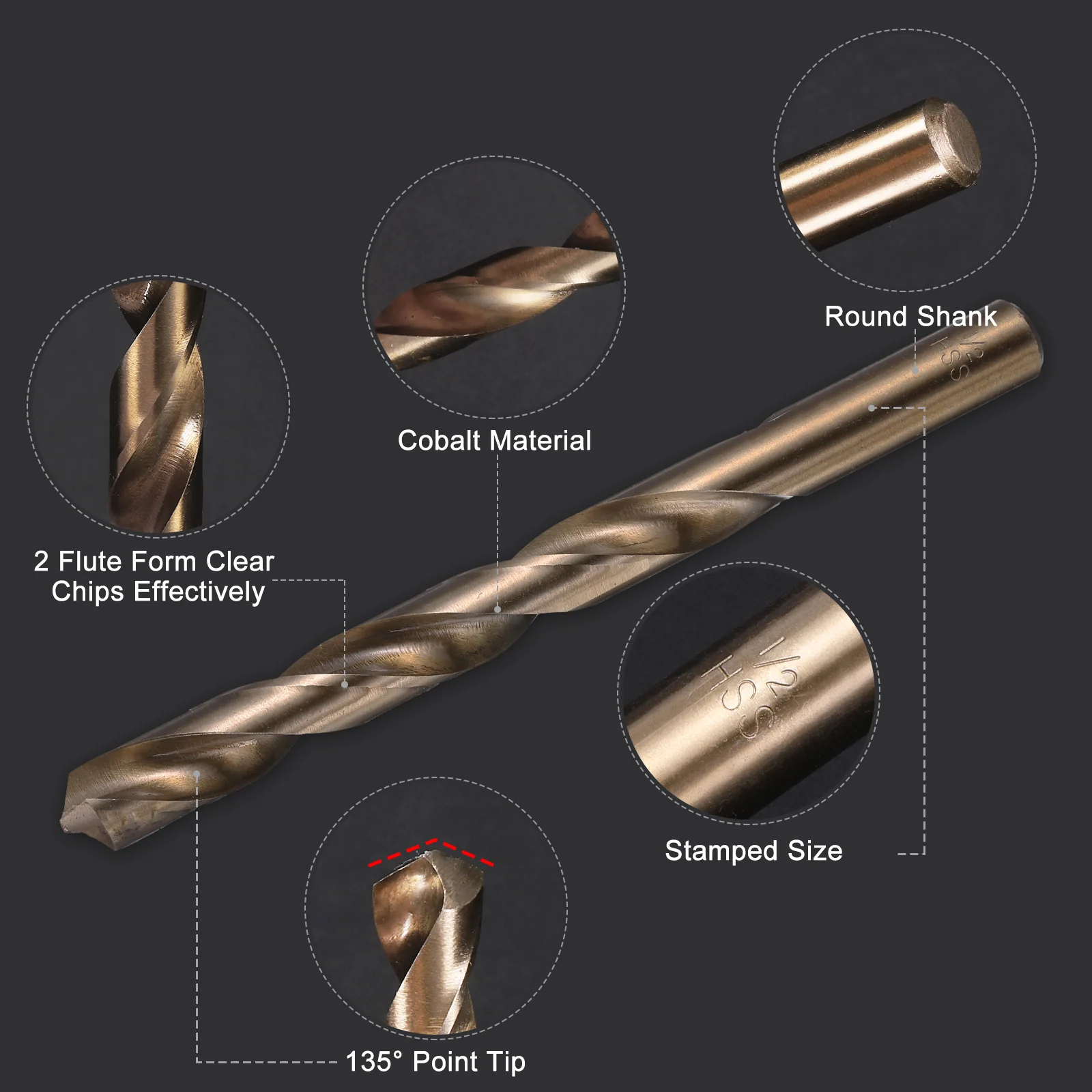 Uxcell 1pcs 1/2" Twist Drill Bits, M35 Cobalt High-Speed Steel Drill Bit for Metal - Image 3
