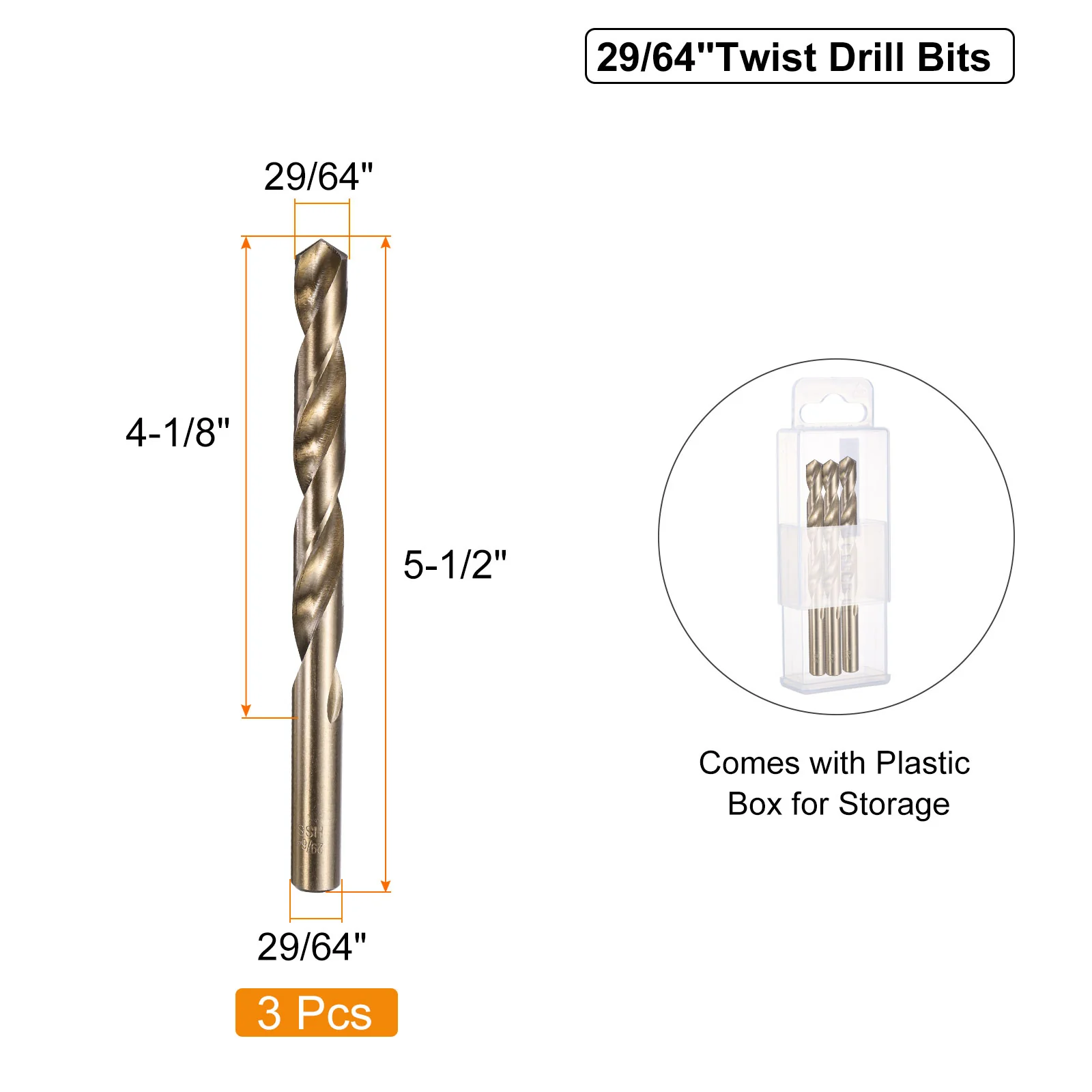 Uxcell 3pcs 29/64" Twist Drill Bits, M35 Cobalt High-Speed Steel Drill Bit for Metal - Image 2