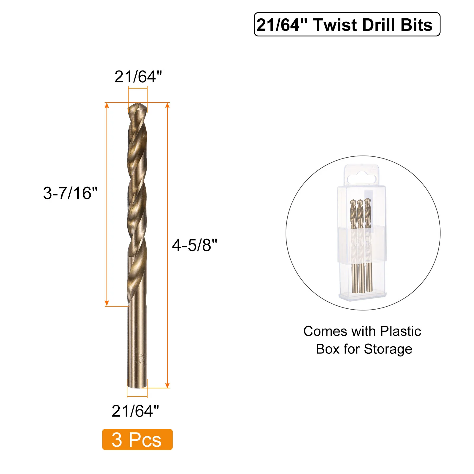 Uxcell 3pcs 21/64" Twist Drill Bits, M35 Cobalt High-Speed Steel Drill Bit for Metal - Image 2
