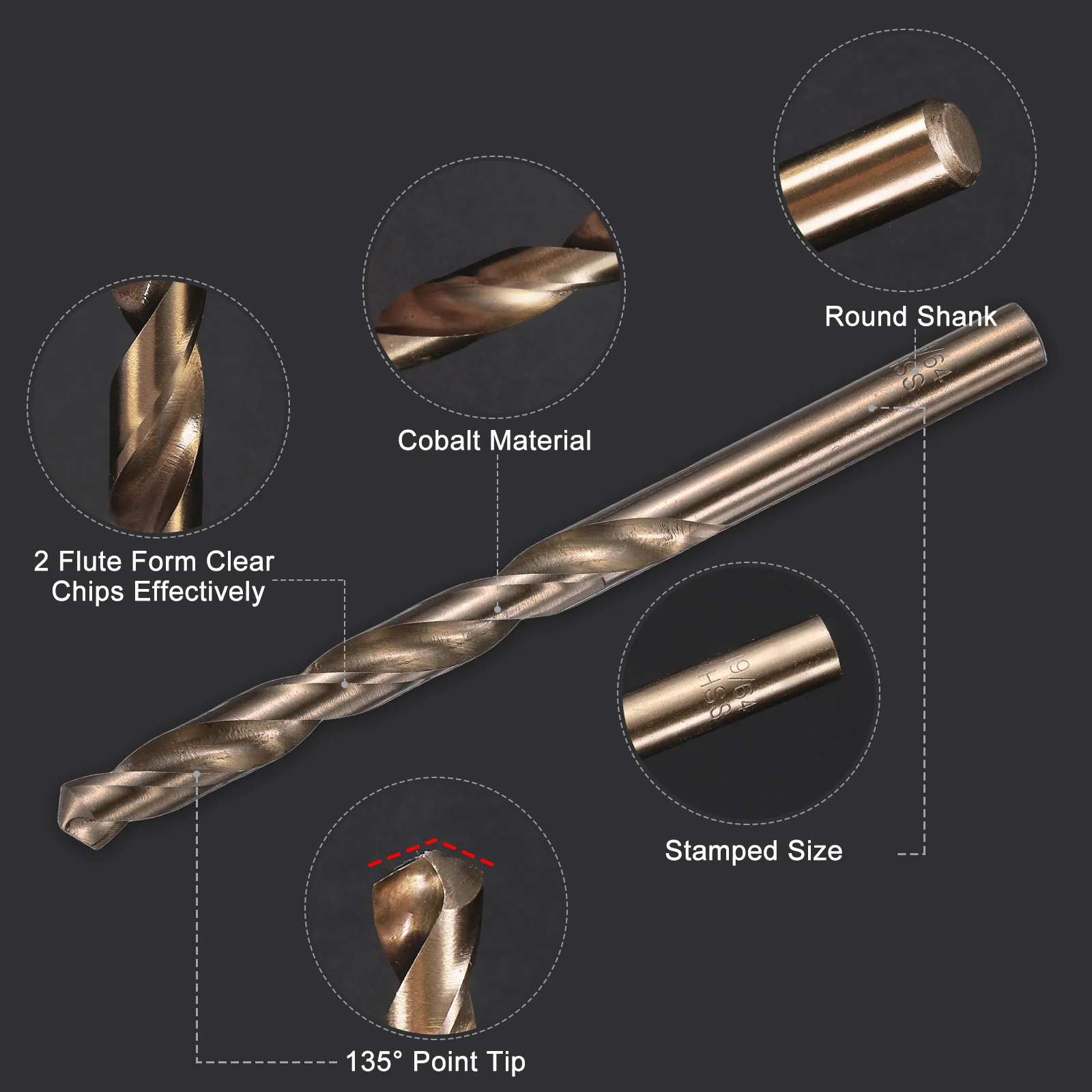 Uxcell 3pcs 19/64" Twist Drill Bits, M35 Cobalt High-Speed Steel Drill Bit for Metal - Image 3