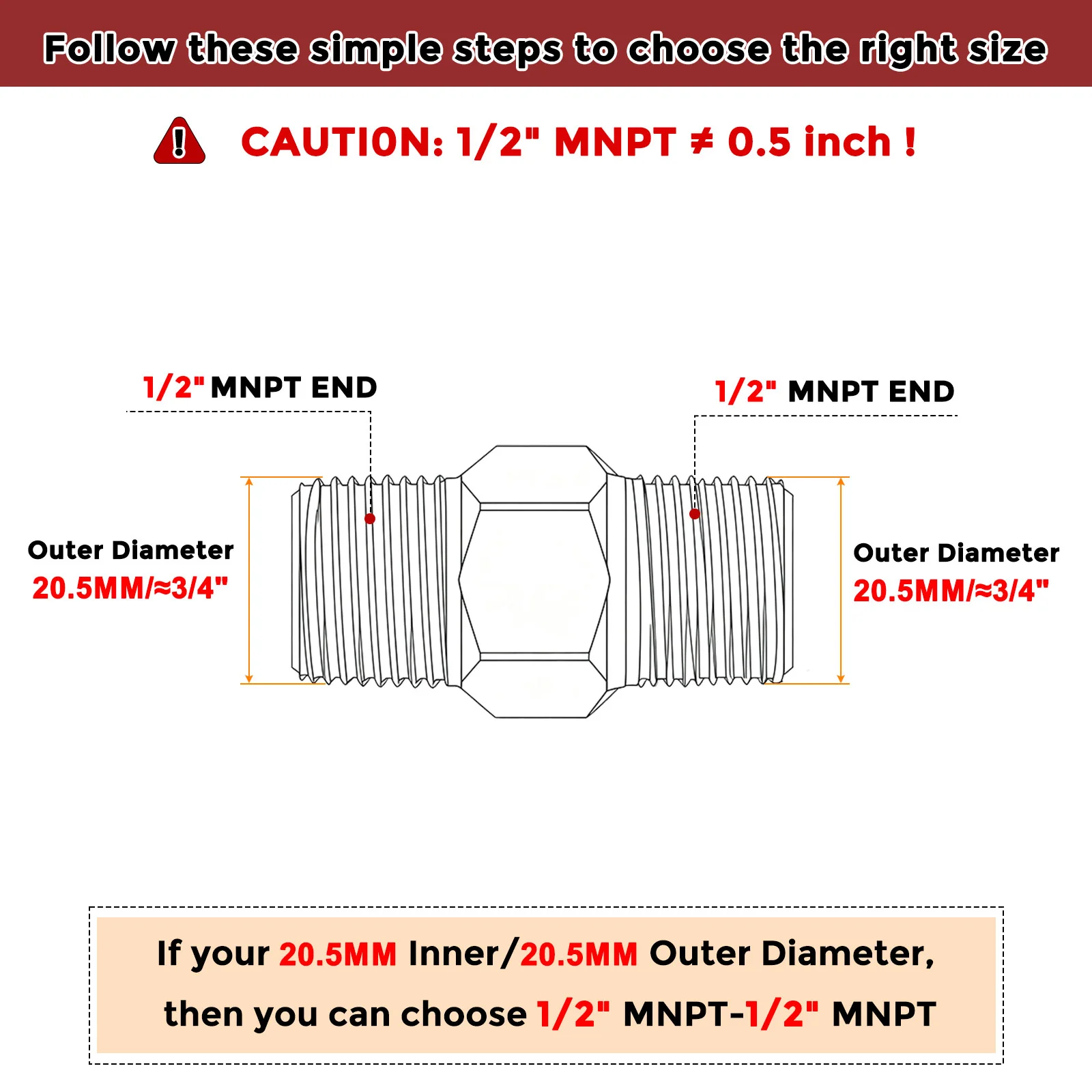 Pack of 2, 1/2" MNPT x 1/2" MNPT Solid Brass Hex Nipple Connector W/Sealing Tape - Image 2