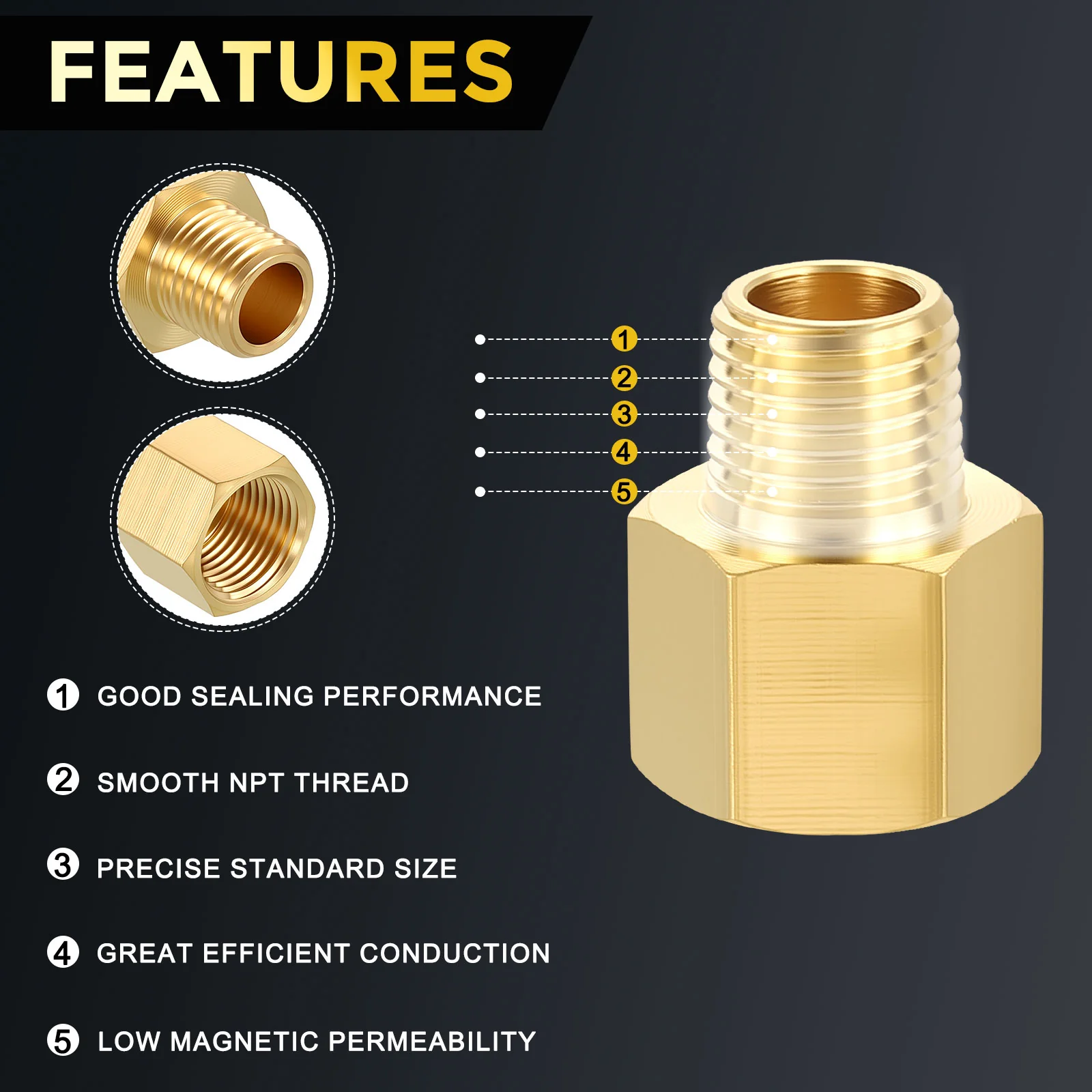 2PCS 3/8" NPT FeMale x 1/4" NPT Male Thread Brass Hex Extension Adapter - Image 4