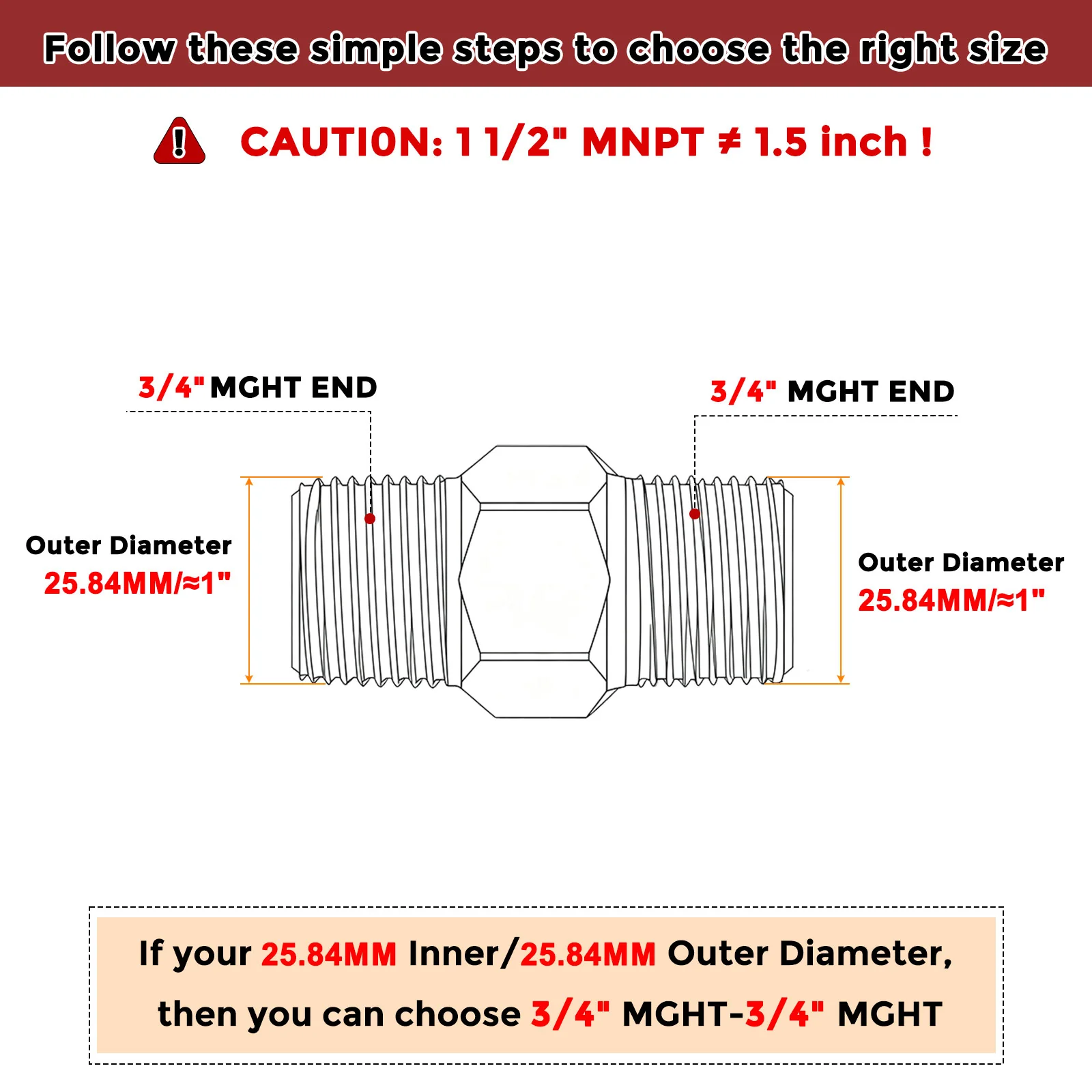 Pack of 1, 3/4" Male GHT x 3/4" Male GHT Solid Stainless Hex Nipple Connector - Image 2