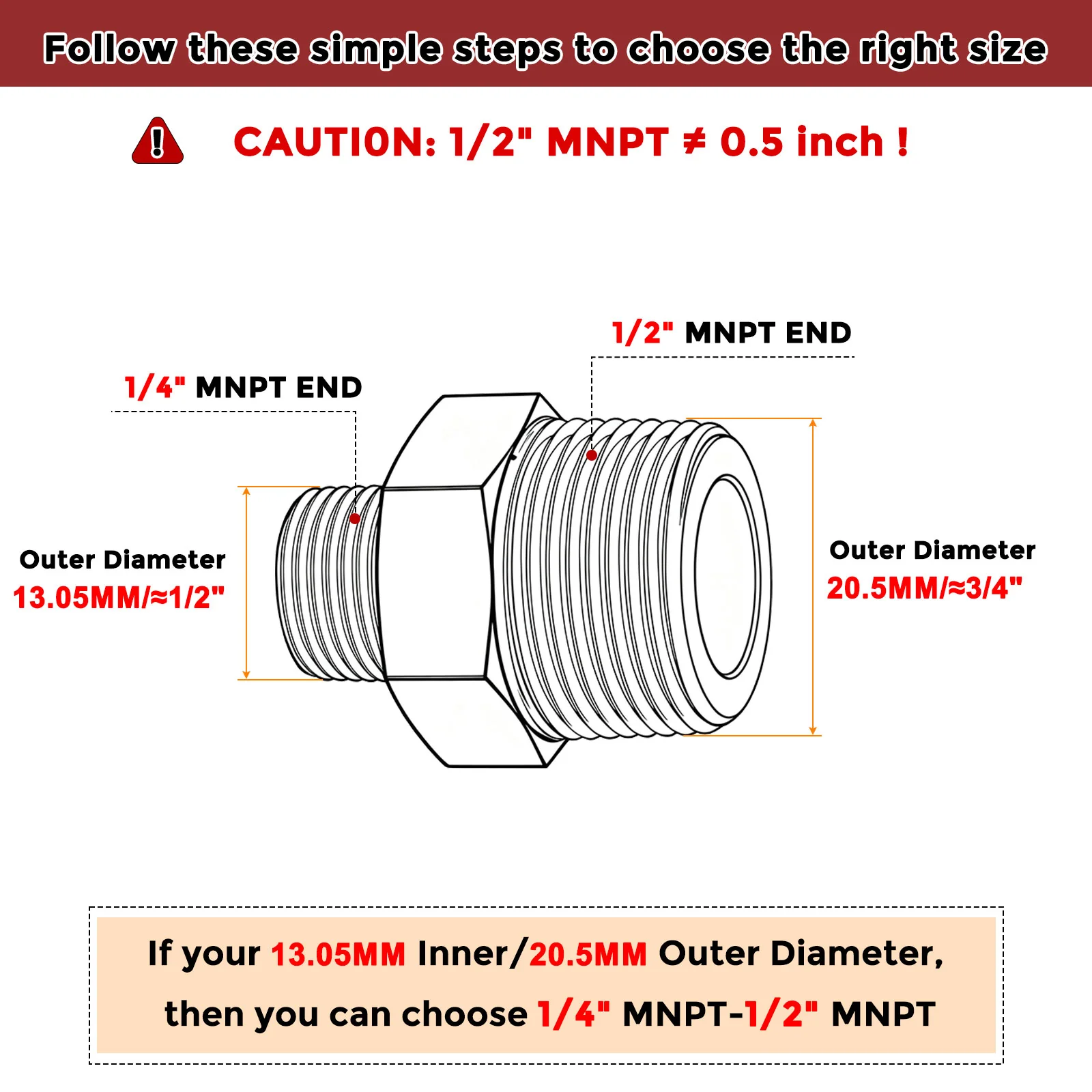 Pack of 10, 1/2" Male NPT To 1/4" Male NPT Solid Brass Hose Fittings Adapter - Image 2