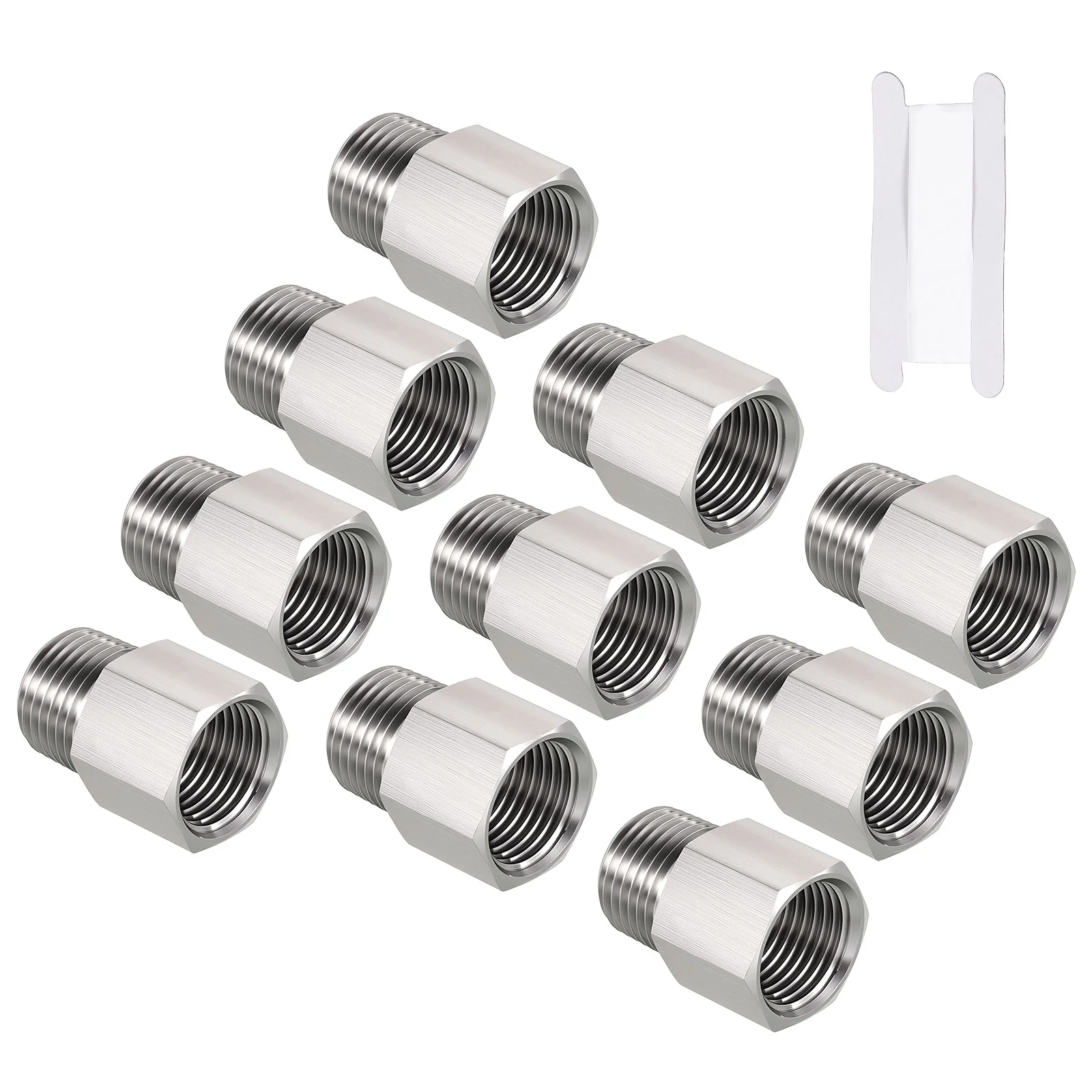 Pack of 10, 1/2" FNPT to 1/2" MNPT Stainless Steel Hose Adapter W/ Sealing Tape