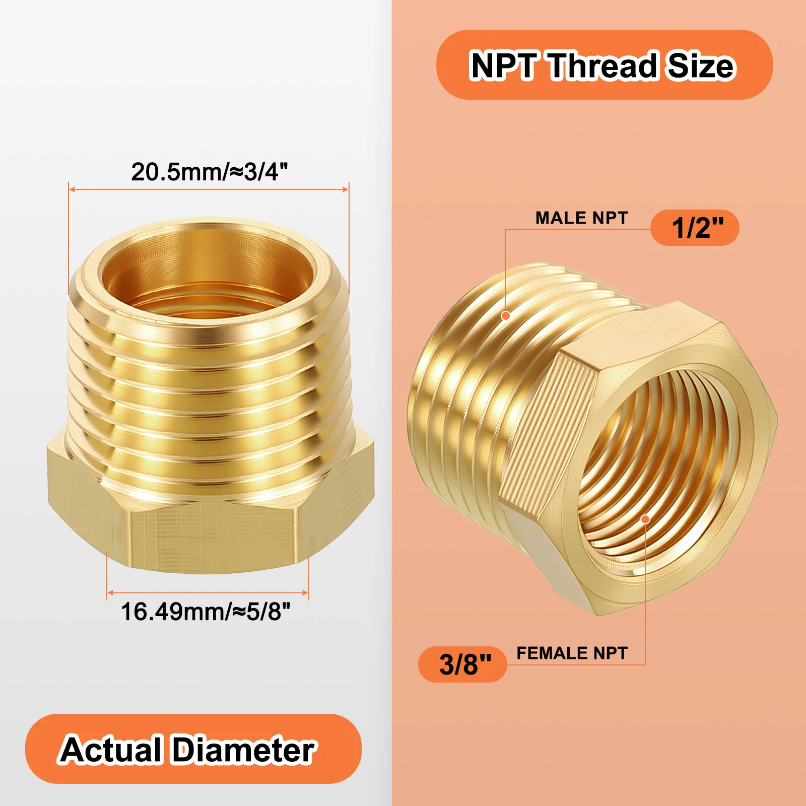 1 Pack Male to FeMale Adapters, 1/2" Male NPT x 3/8" FeMale NPT - Image 2