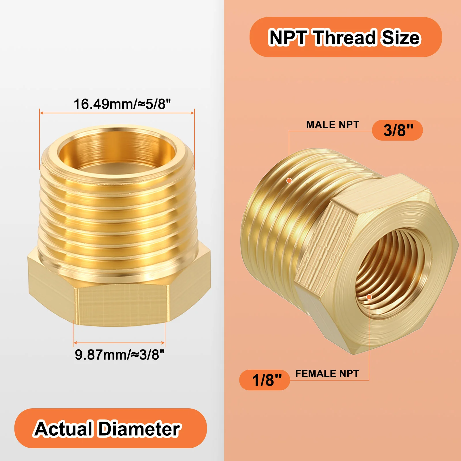 12 Pack Male to FeMale Adapters, 3/8" Male NPT x 1/8" FeMale NPT - Image 2
