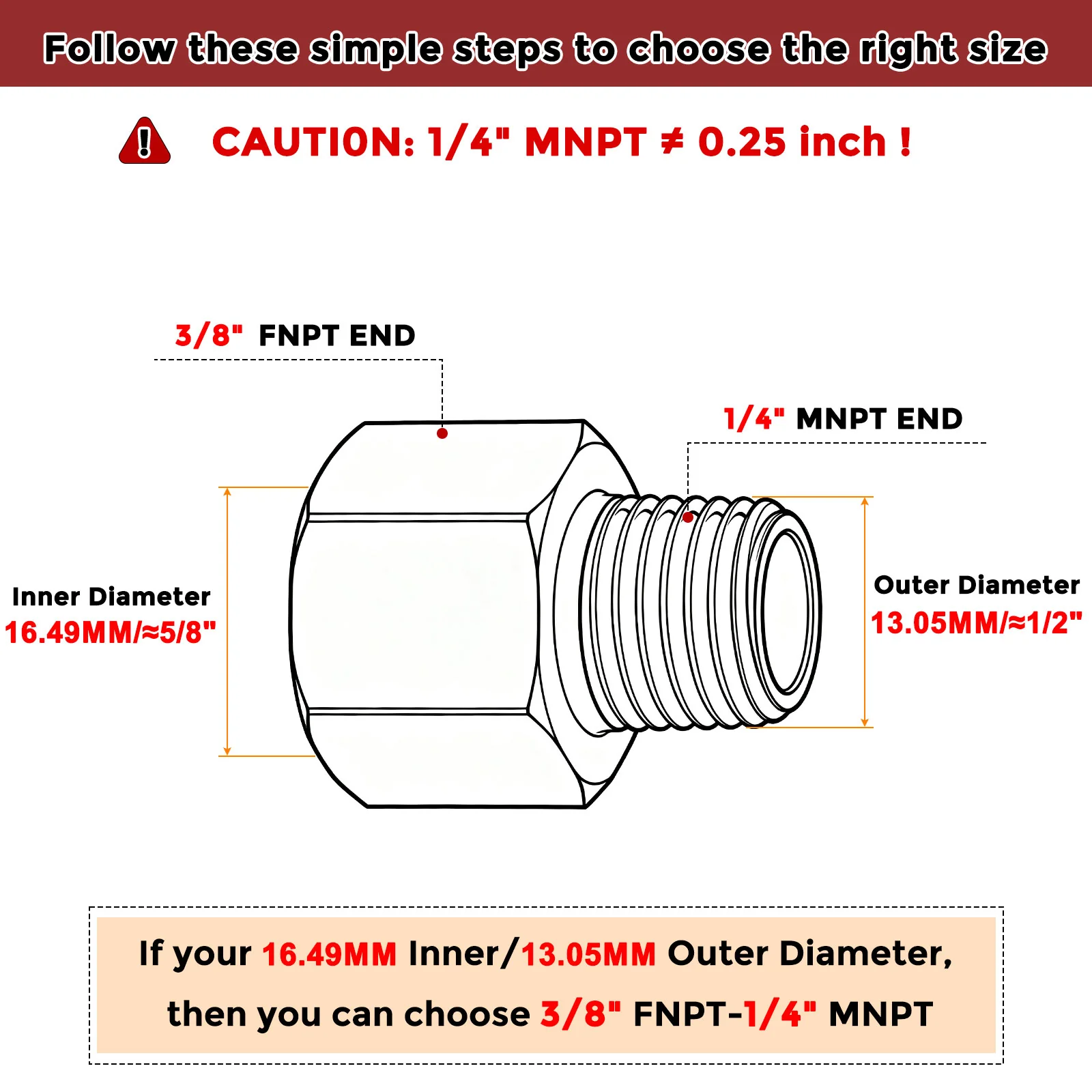 Pack of 5, 3/8" FNPT to 1/4" MNPT Stainless Steel Hose Adapter with Sealing Tape - Image 2