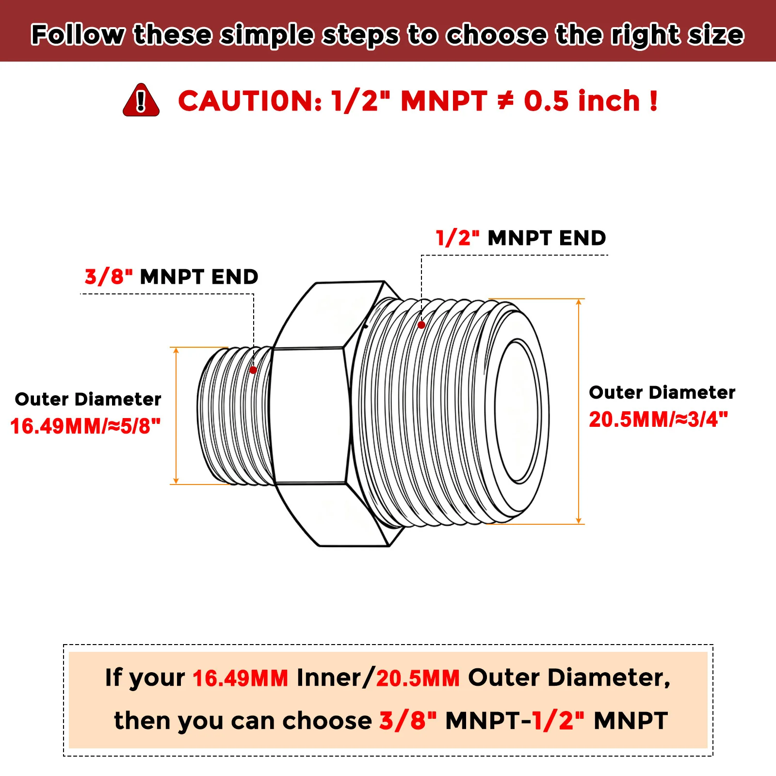 Pack of 10, 1/2"MNPT x 3/8"MNPT Solid Brass Hex Nipples Connector W/Sealing Tape - Image 2