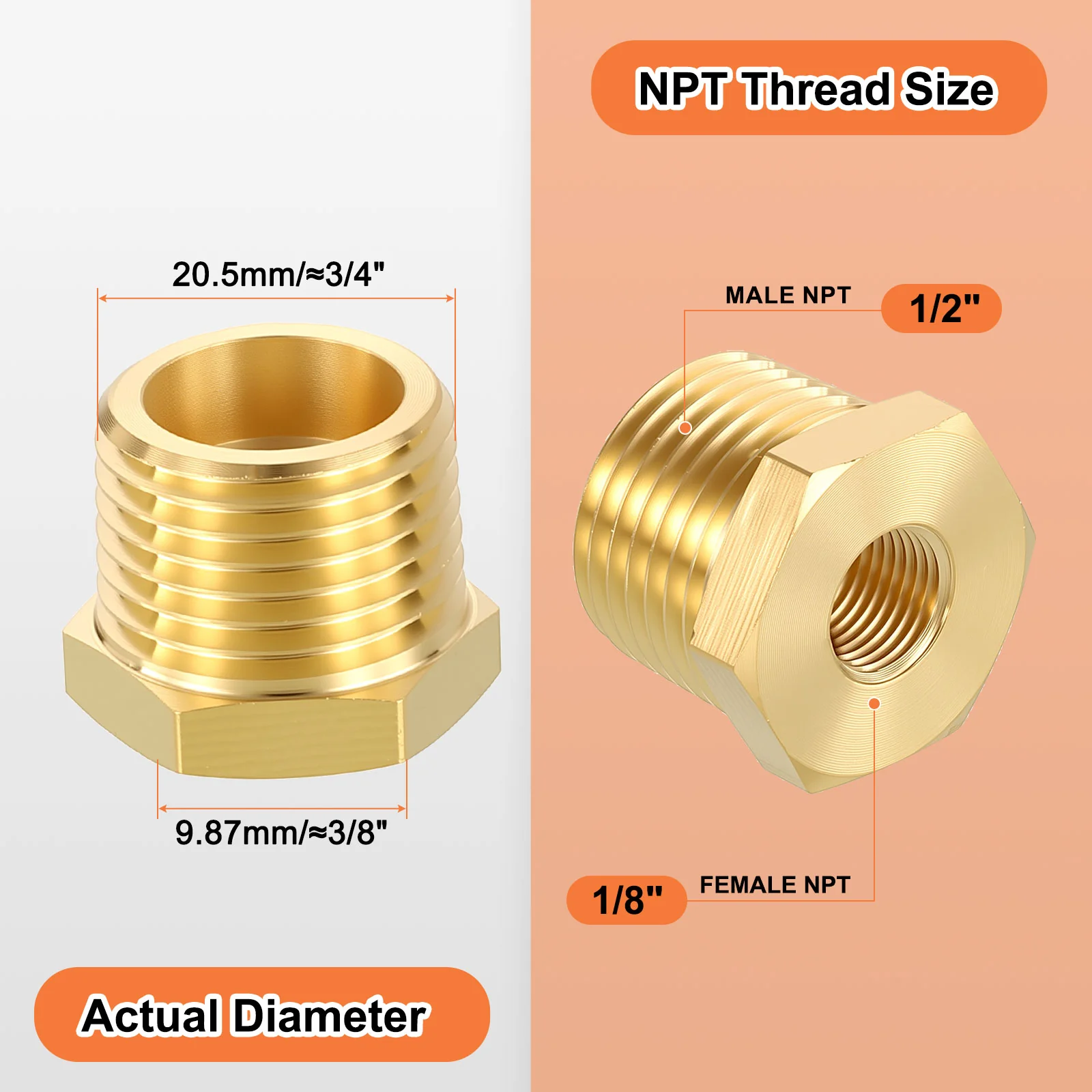 3 Pack Male to FeMale Adapters, 1/2" Male NPT x 1/8" FeMale NPT - Image 2