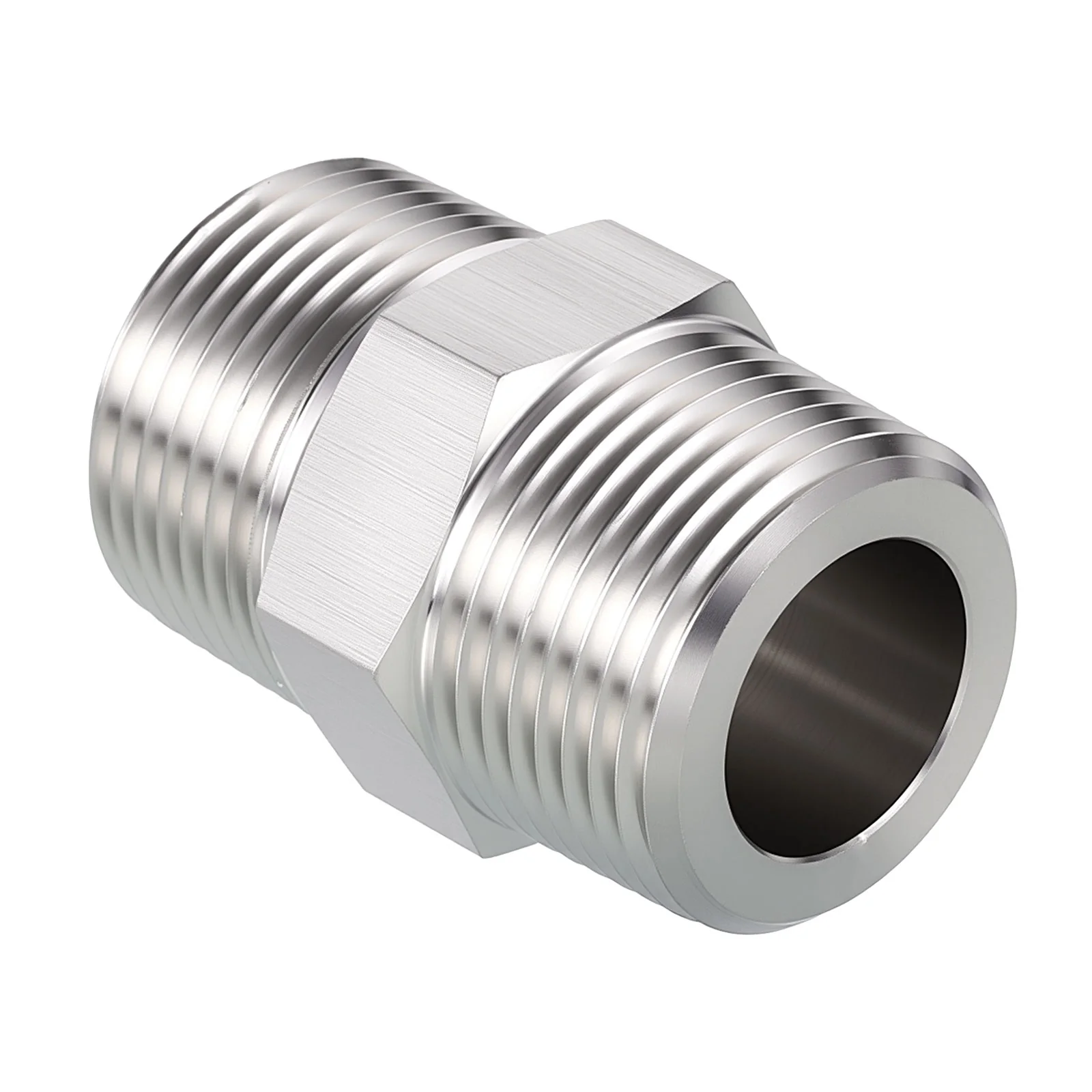 Pack of 1, 2" MNPT to 2" MNPT Solid Stainless Hex Nipple Hose Connectors