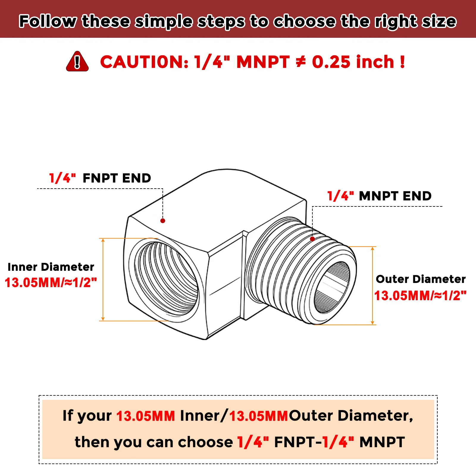 Packs of 2, 90° 1/4" FNPT to 1/4" MNPT Solid Stainless Elbow W/ Sealing Tapes - Image 2