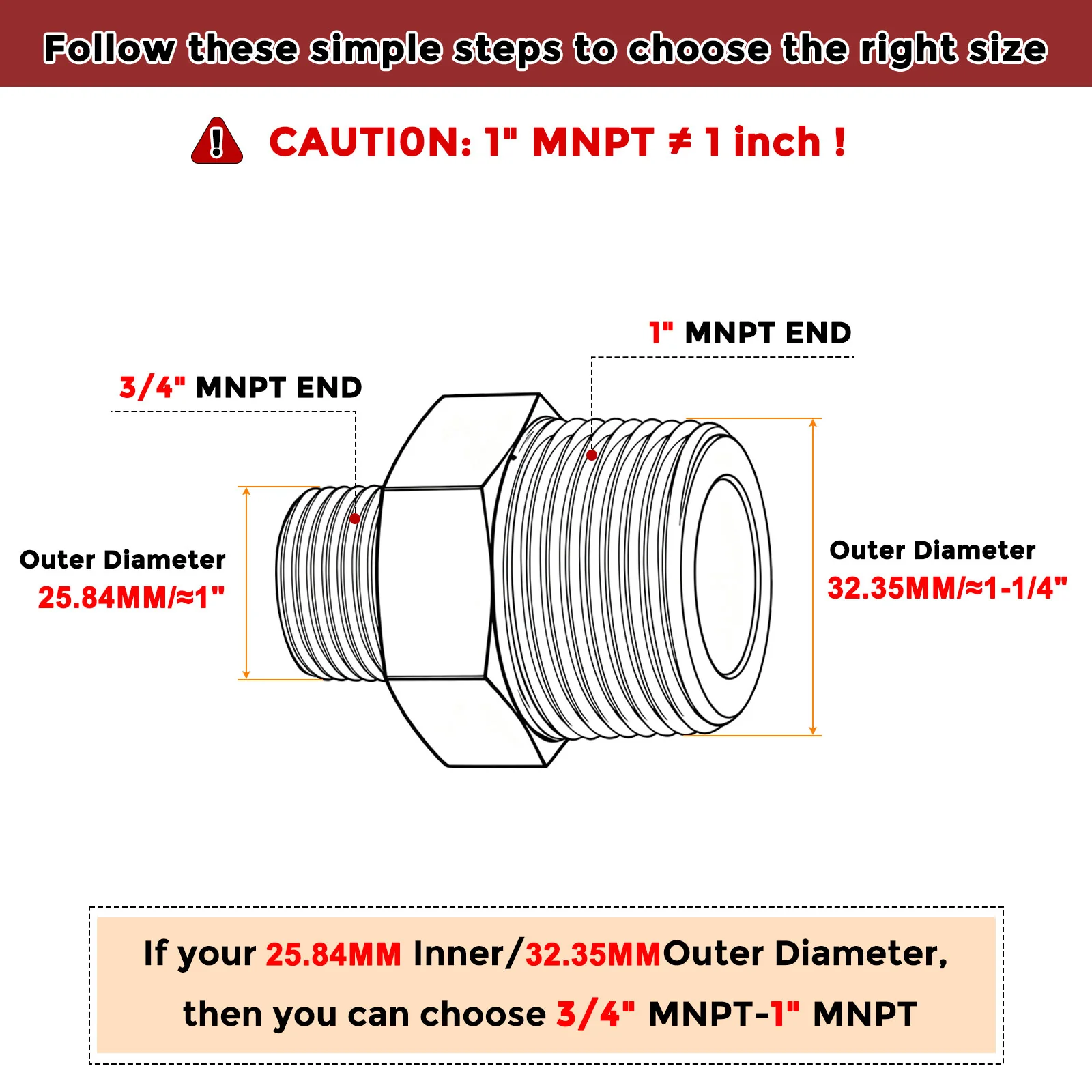 Pack of 2, 1" Male NPT To 3/4" Male NPT Stainless Steel Hose Adapter - Image 2