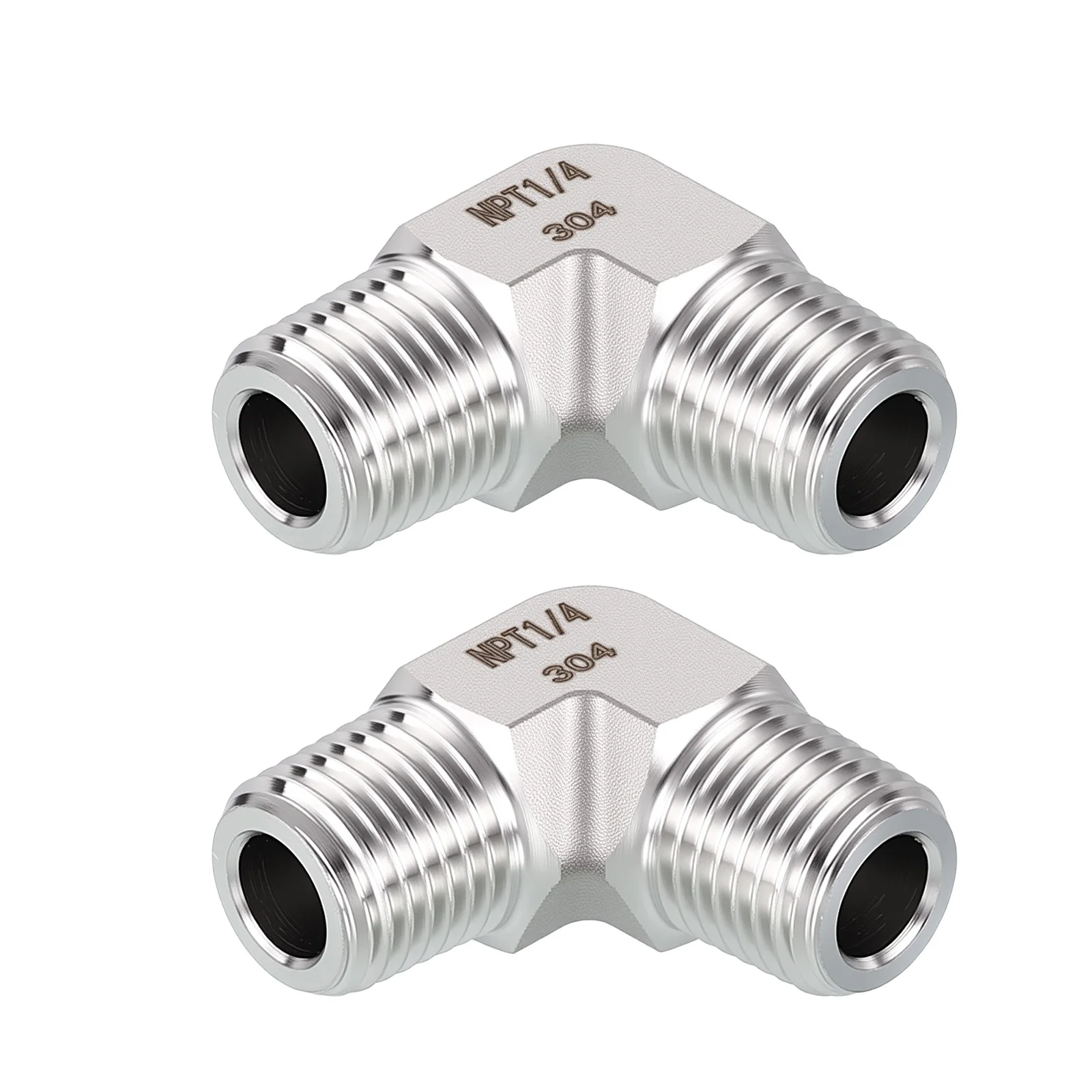 Pack of 2, 90° 1/4" MNPT to 1/4" MNPT Solid Stainless Barstock Street Elbow