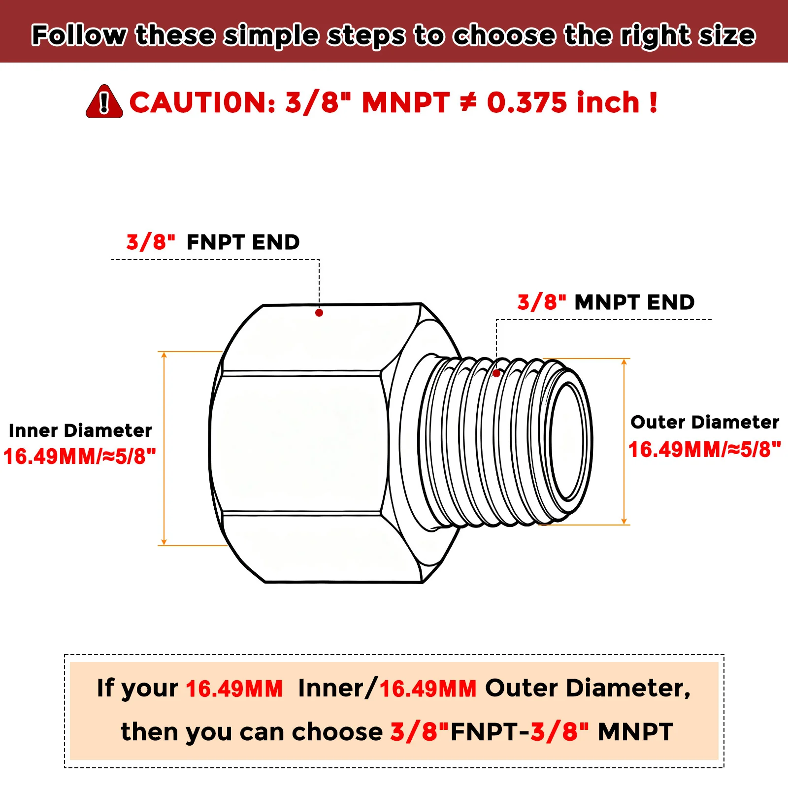 Pack of 10, 3/8" FNPT to 3/8" MNPT Stainless Steel Hose Adapter W/ Sealing Tape - Image 2