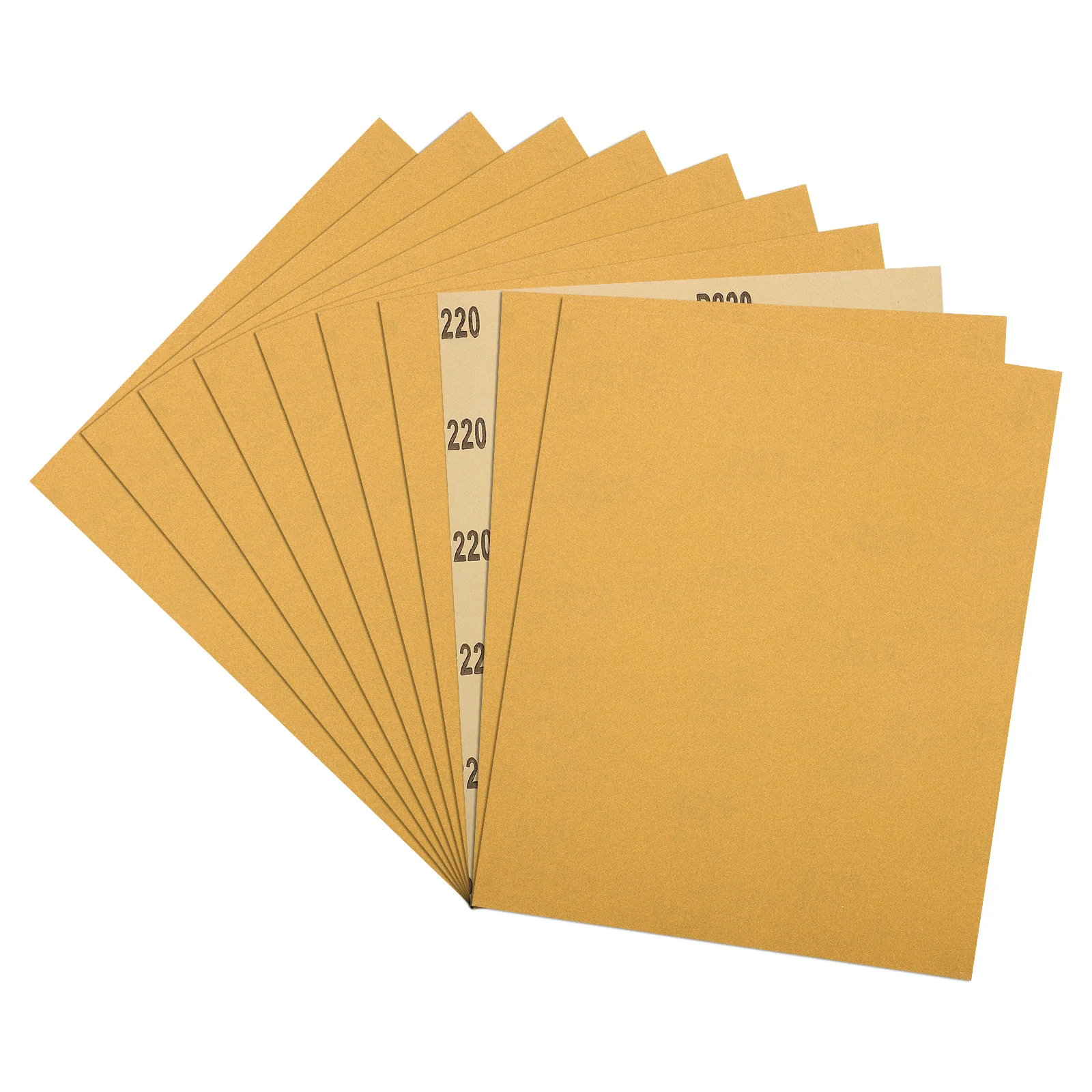 Sandpapers (9" x 11"/229mm x 279mm) 10 Sheet, 220 Grit Gold Sand Paper