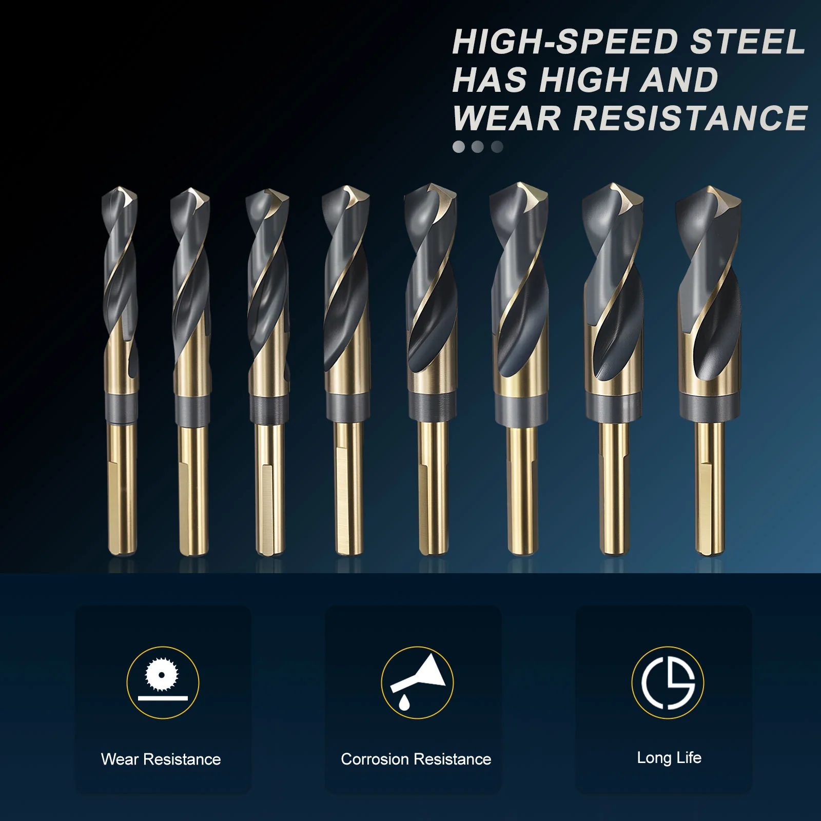 Reduced Drill Bit Set 9/16"-1" Gold and Black - 8 Pack - Image 3