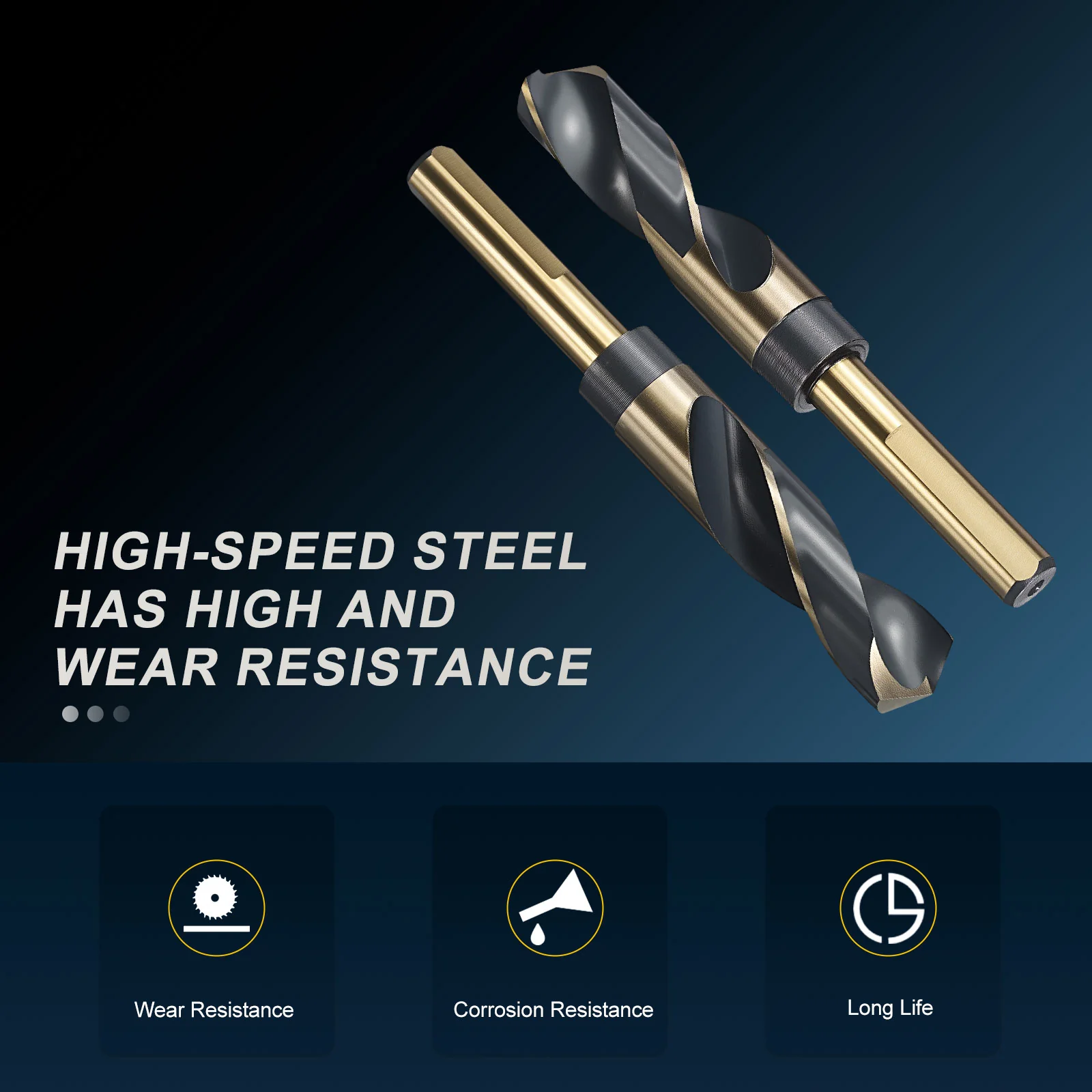 13/16" Drill Bit 1/2" Reduced Shank 3-Flat M2 HSS Black and Gold - Image 3