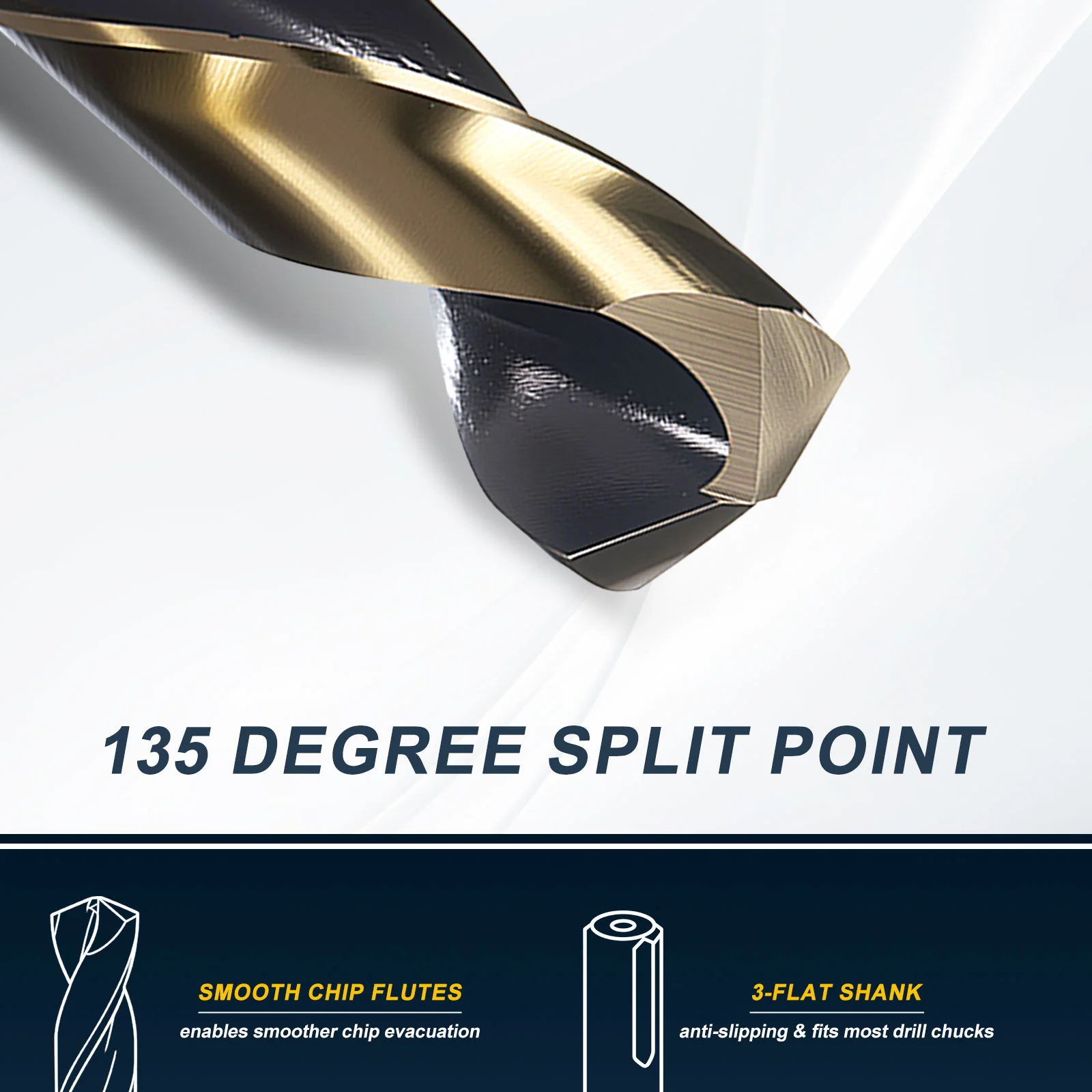 1" Drill Bit 1/2" Reduced Shank 3-Flat 4341 HSS Black and Gold - Image 4