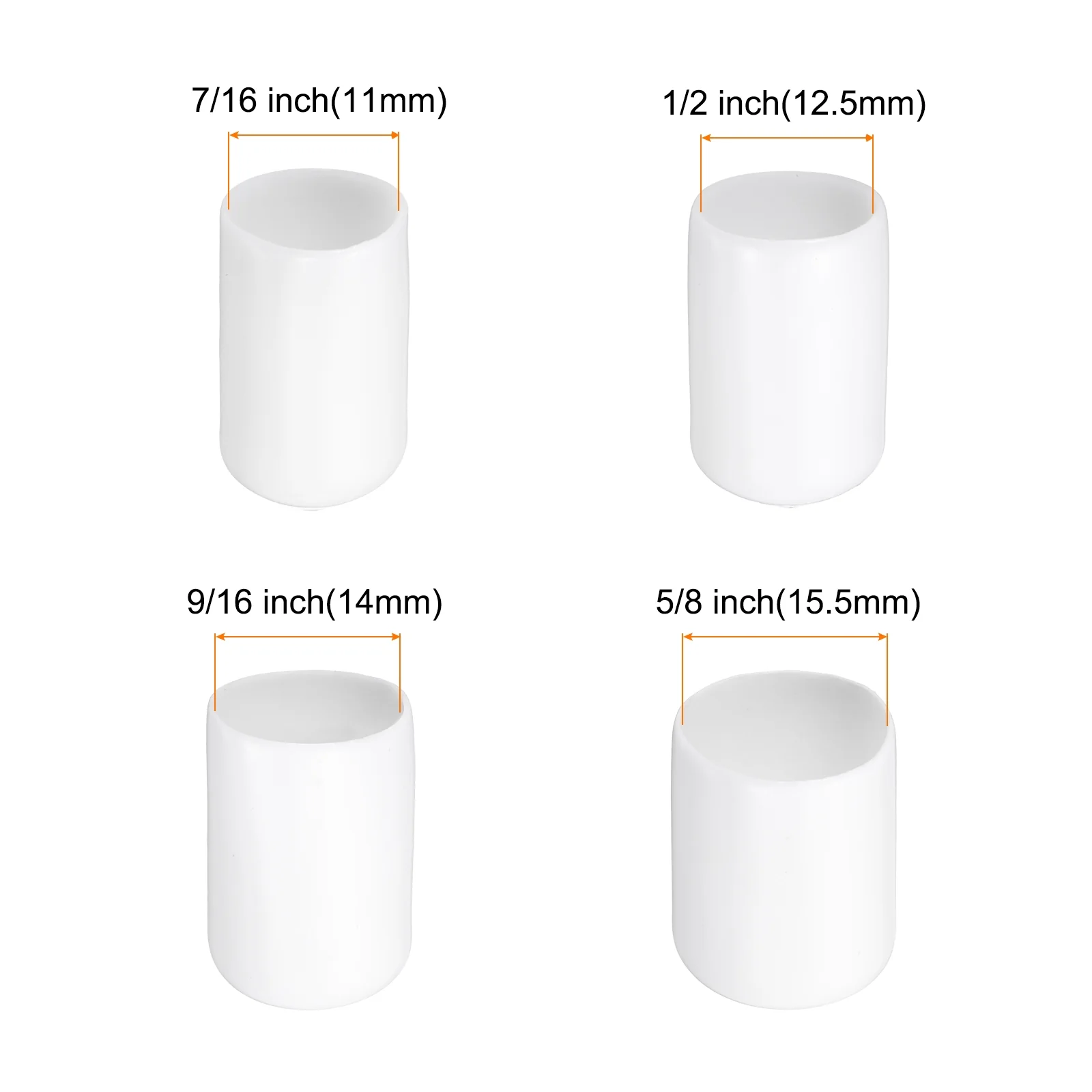 160pcs Round End Protective Caps 11mm 12.5mm 14mm 15.5mm White - Image 3