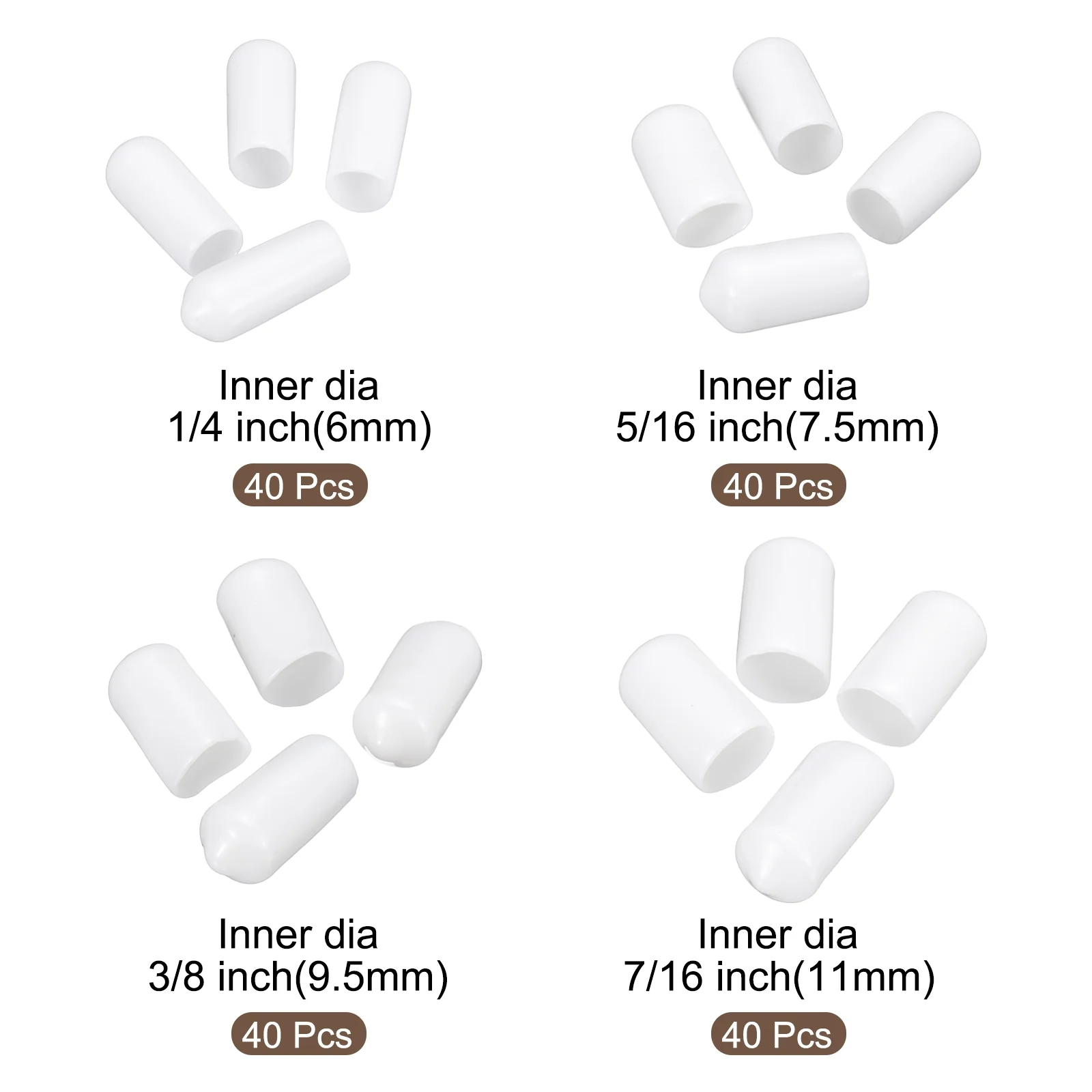 160pcs Round End Protective Caps 6mm 7.5mm 9.5mm 11mm White - Image 2