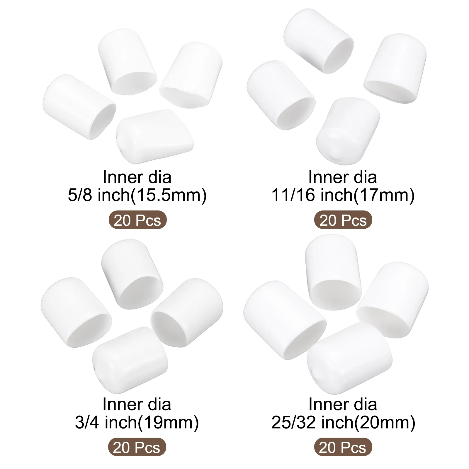 80pcs Round End Protective Caps 15.5mm 17mm 19mm 20mm White - Image 2