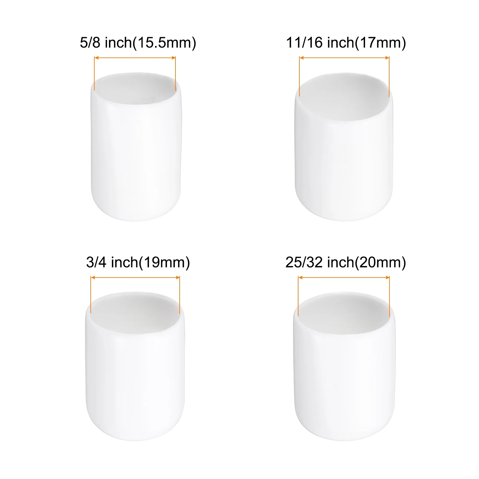 80pcs Round End Protective Caps 15.5mm 17mm 19mm 20mm White - Image 3
