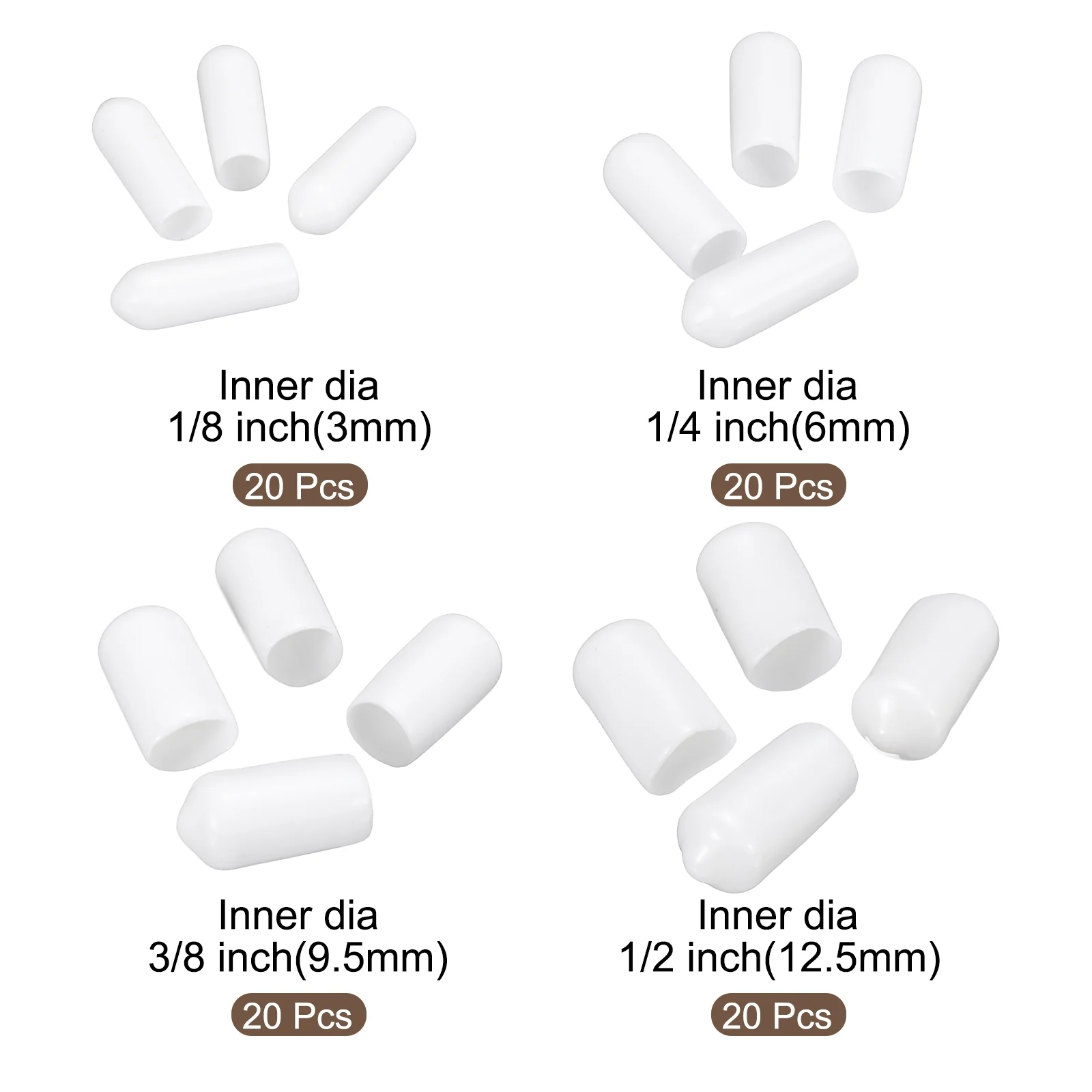 80pcs Round End Protective Caps 3mm 6mm 9.5mm 12.5mm White - Image 2