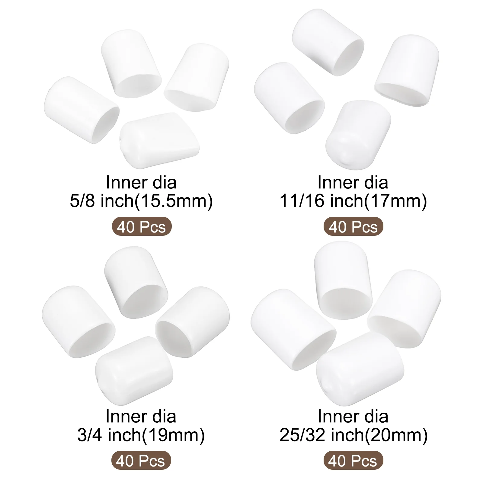 160pcs Round End Protective Caps 15.5mm 17mm 19mm 20mm White - Image 2