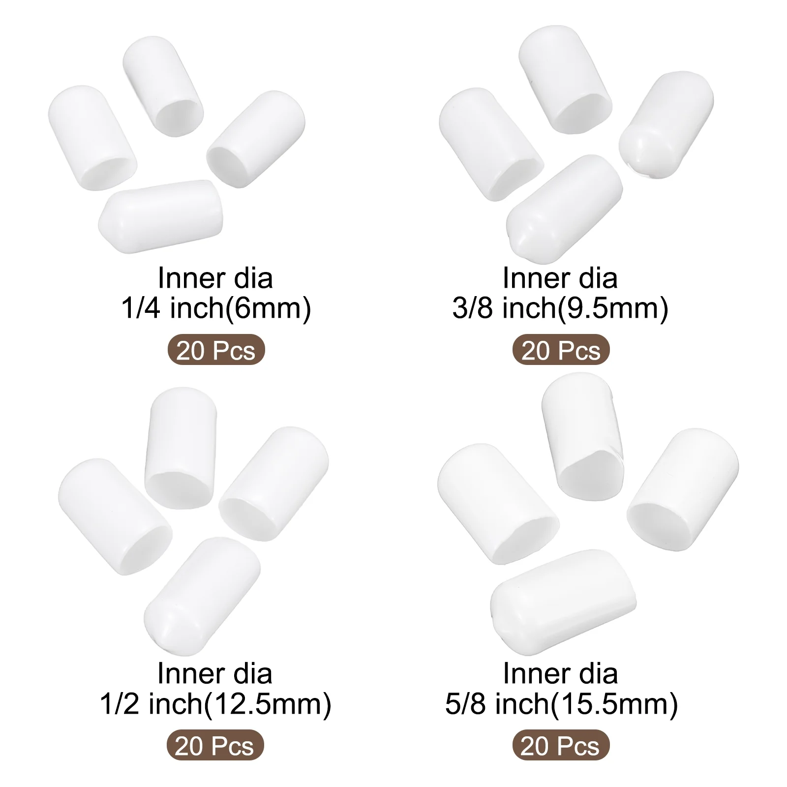 80pcs Round End Protective Caps 6mm 9.5mm 12.5mm 15.5mm White - Image 2