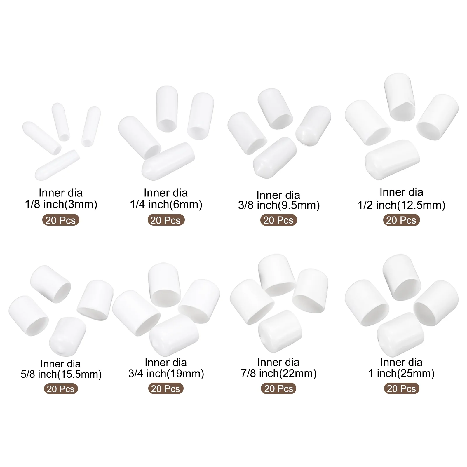 160pcs Round End Protective Caps 3/6/9.5/12.5/15.5/19/22/25mm White - Image 2