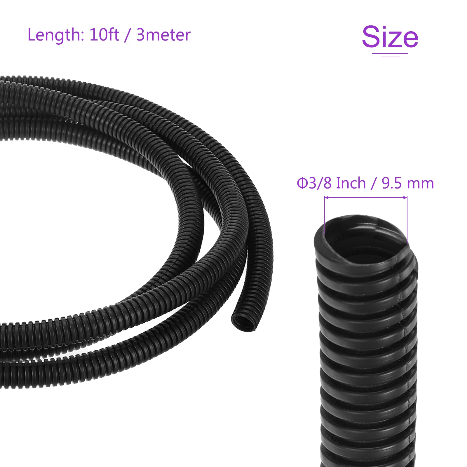 10ft 3/8 Inch Black Wire Loom Split Tubing Cord Protectors Flexible Conduit - Image 3