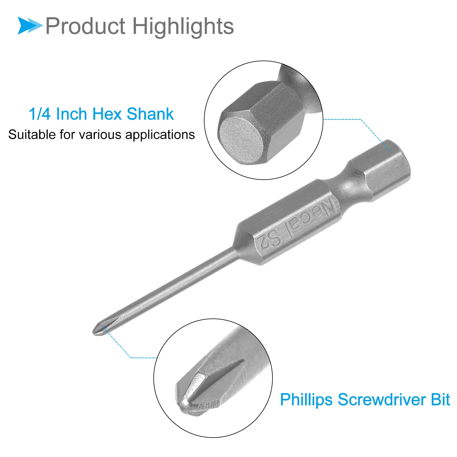 Phillips Cross Screwdriver Bits, S2 Magnetic Phillips Drill Bit - (Applications: for Power Impact Driver) - Image 49