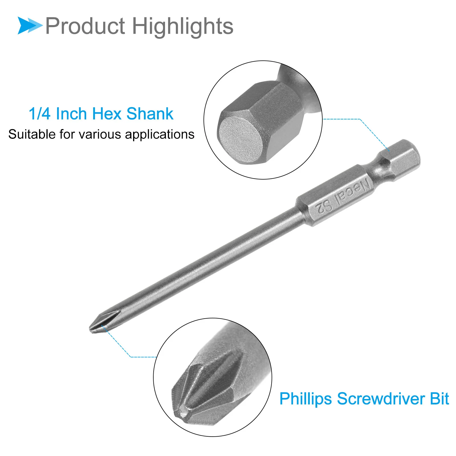 Phillips Cross Screwdriver Bits, S2 Magnetic Phillips Drill Bit - (Applications: for Power Impact Driver) - Image 84