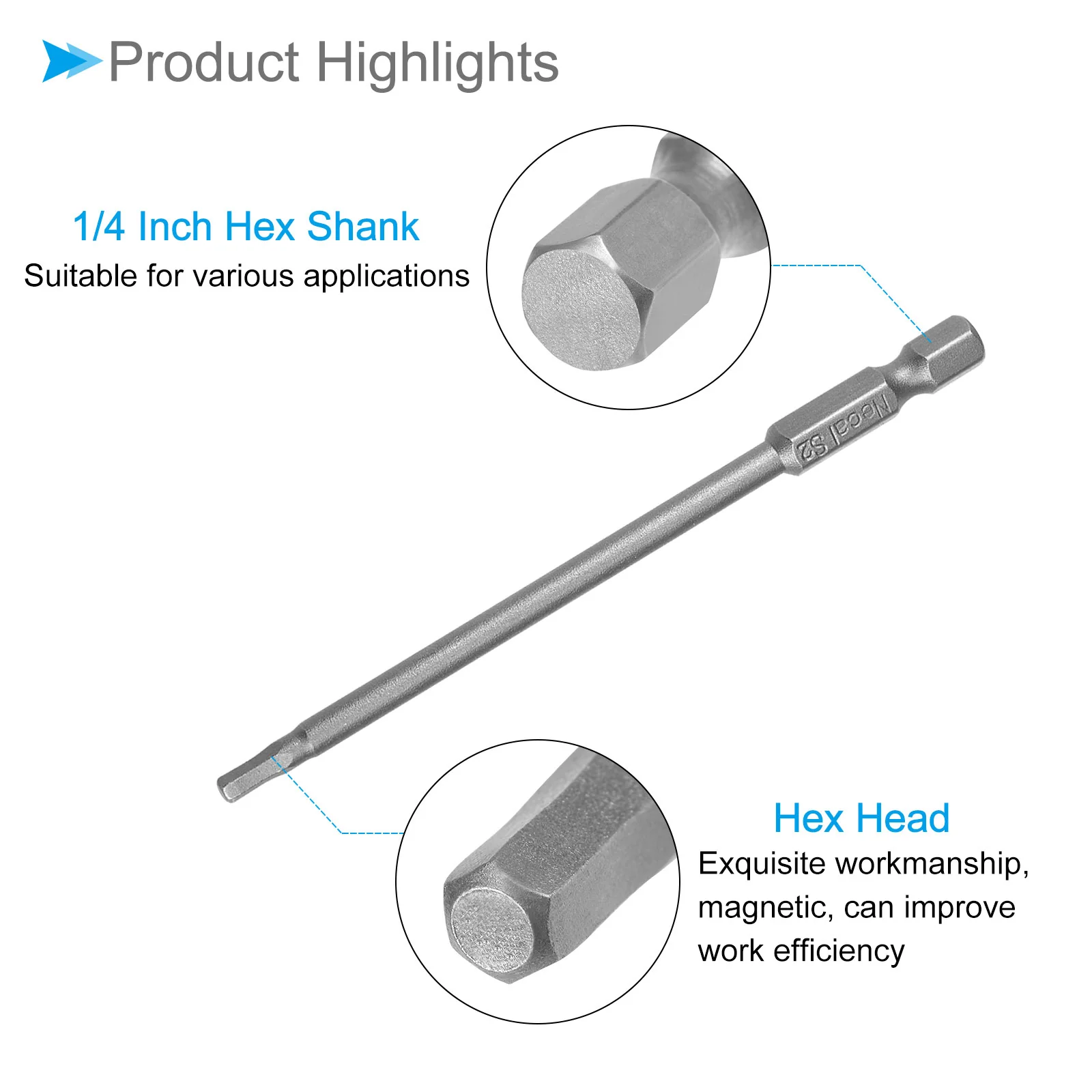 Hex Head Wrench Bit, Hex Head S2 Alloy Steel Screwdriver Bit - (Applications: for Drill) - Image 19