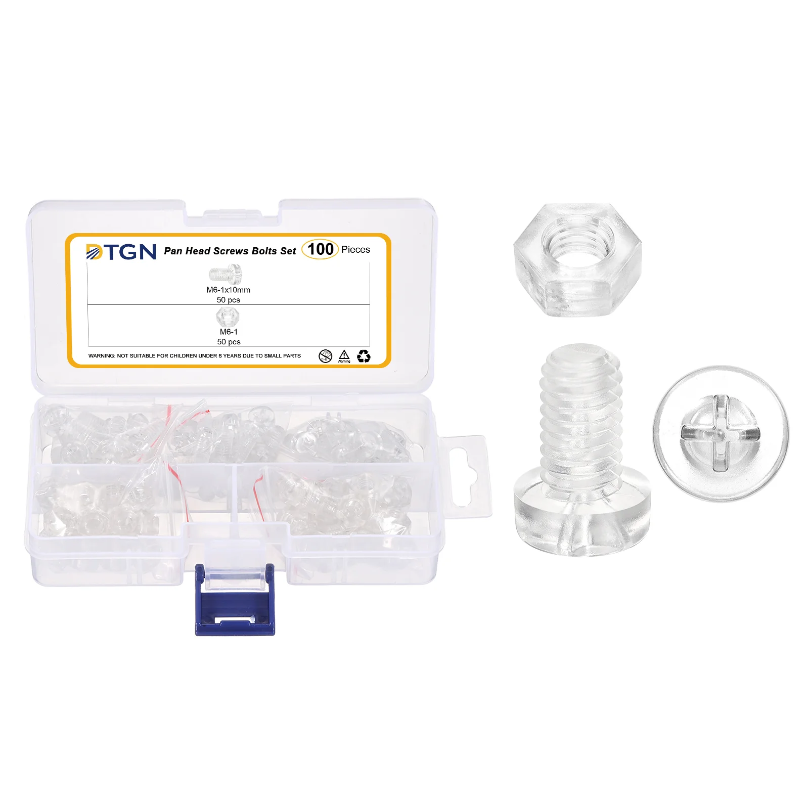 M6-1x10 Pan Head Bolts Nuts Kit - 100pcs - PC - for Machinery