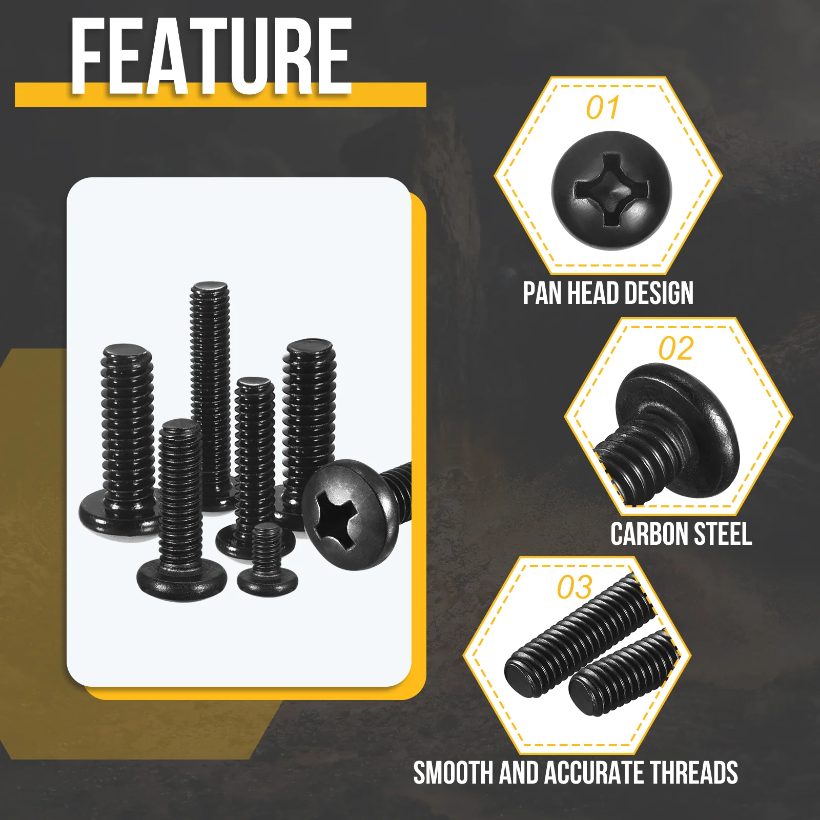 M3-0.5x30 Pan Head Bolt Nut Washer Kit 150pcs Outdoor Black Fasten Metal - Image 3