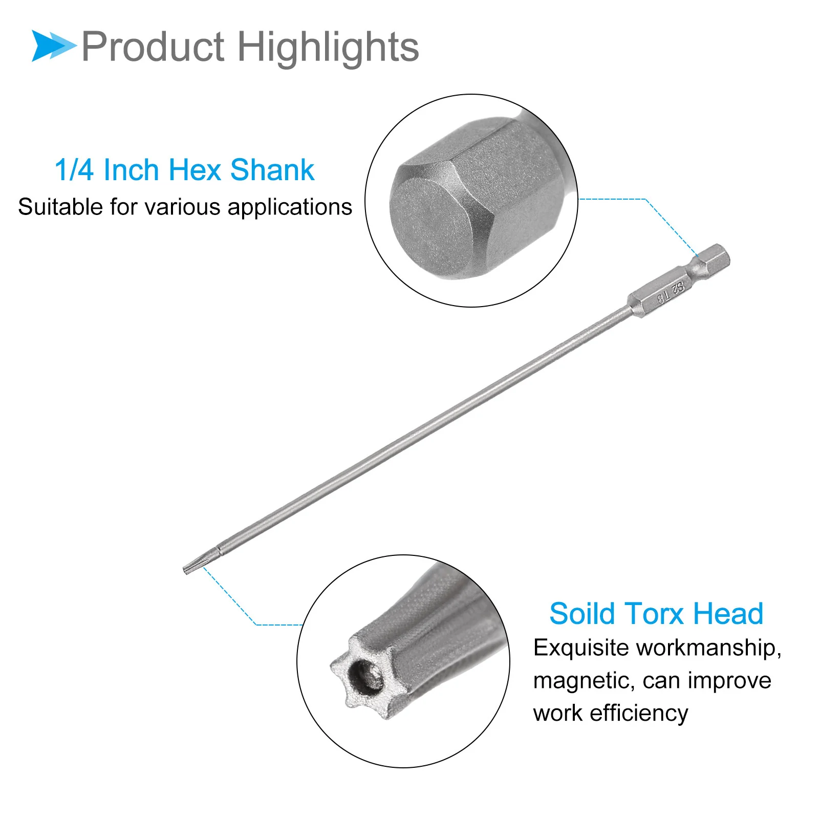 T8 Torx Head Screwdriver Bit 6" L 1/4 " Hex Shank Magnetic Star Drill 10Pcs - Image 4