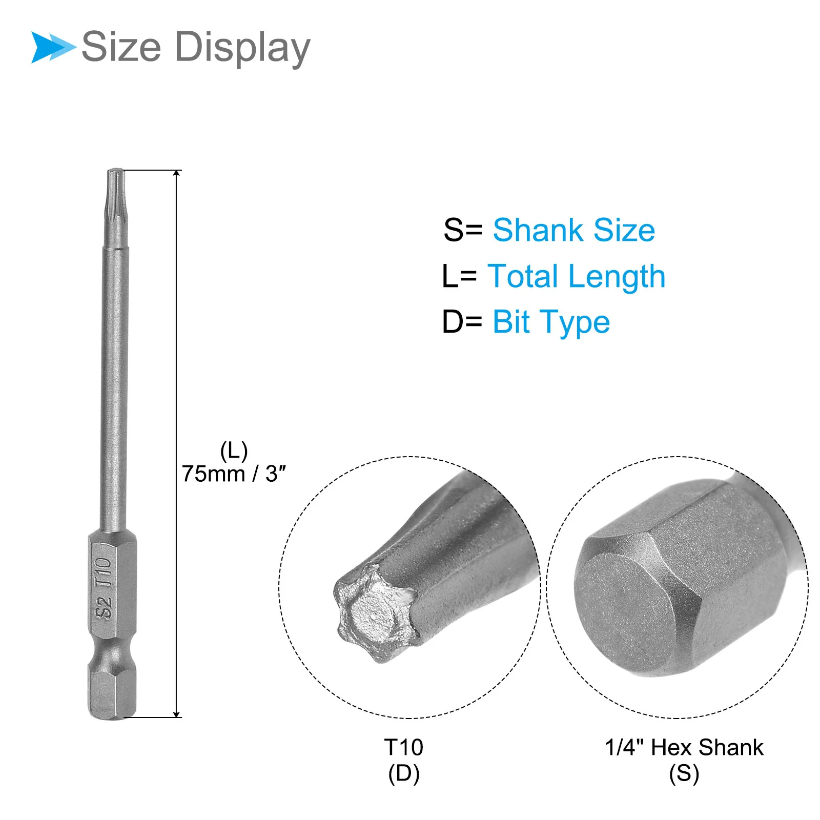 T10 Torx Head Screwdriver Bit 3" L 1/4 " Hex Shank Steel Screw Driver 20Pcs - Image 2