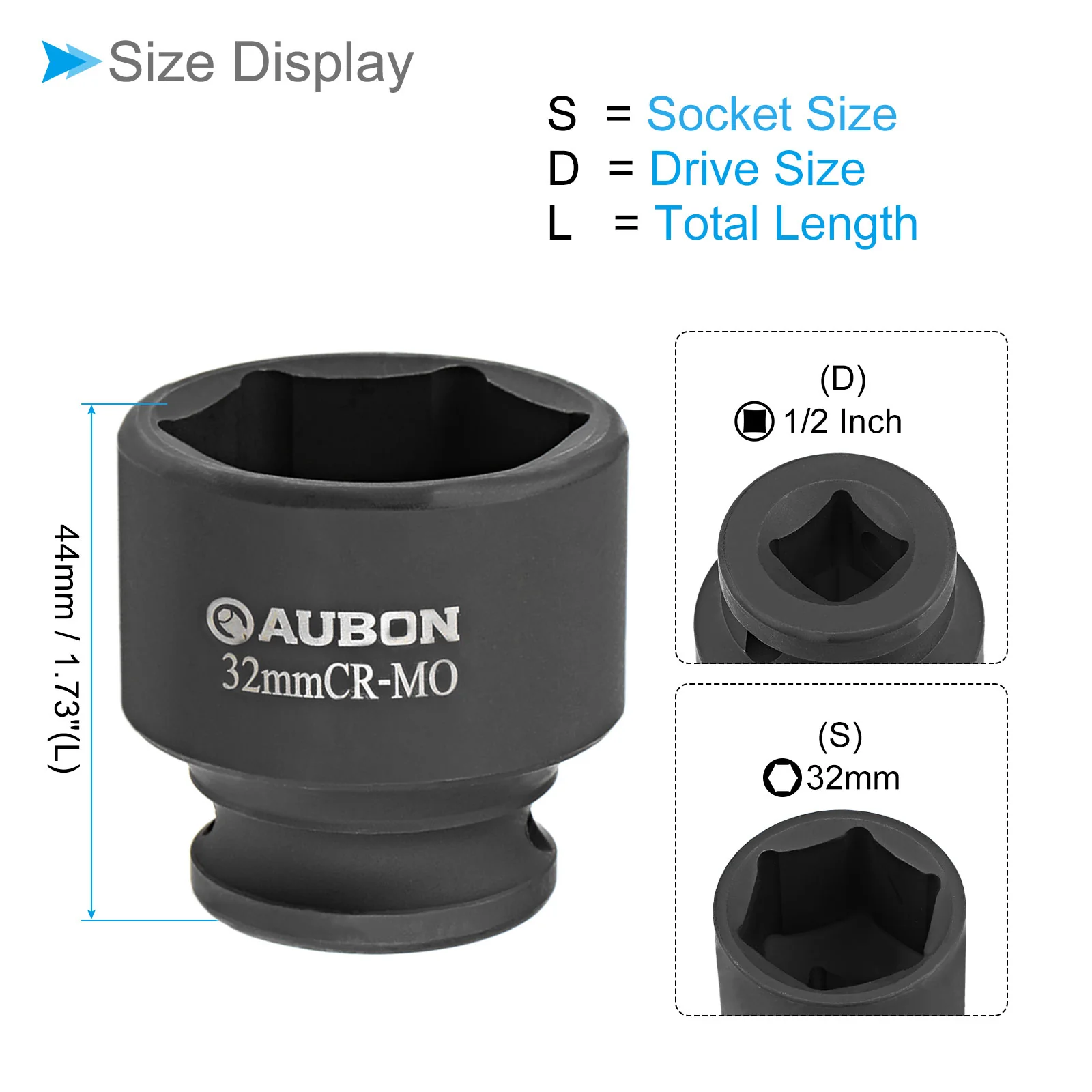 6-Point Shallow Impact Socket 1/2-Inch Drive 32mm Socket Cr-Mo Spindle Axle Nut - Image 2