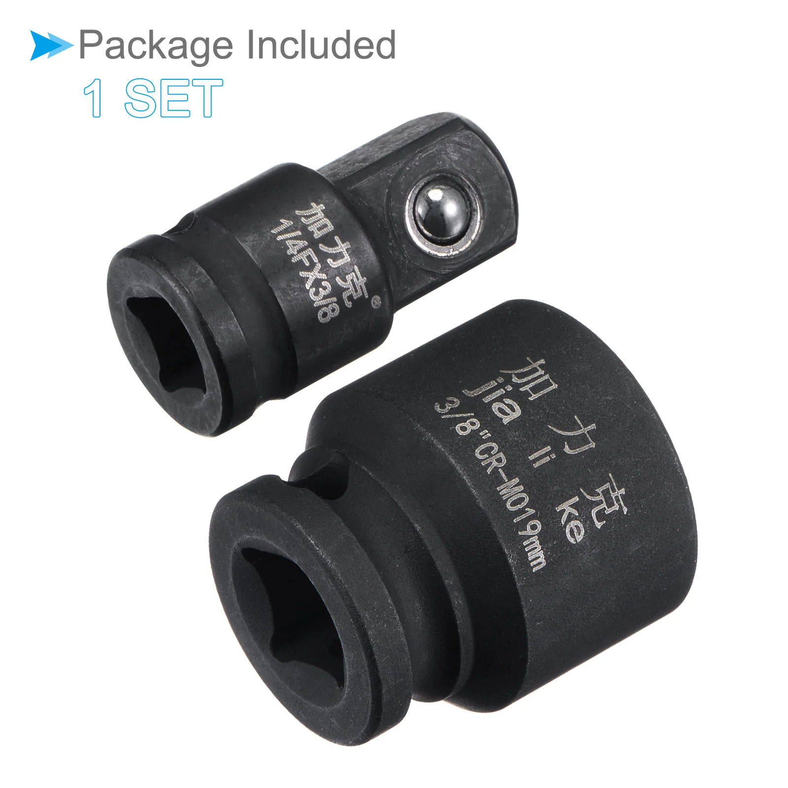 6-Point Shallow Impact Socket 3/8" Drive 19mm Socket Cr-Mo 1/4" F x 3/8" Adapter - Image 6