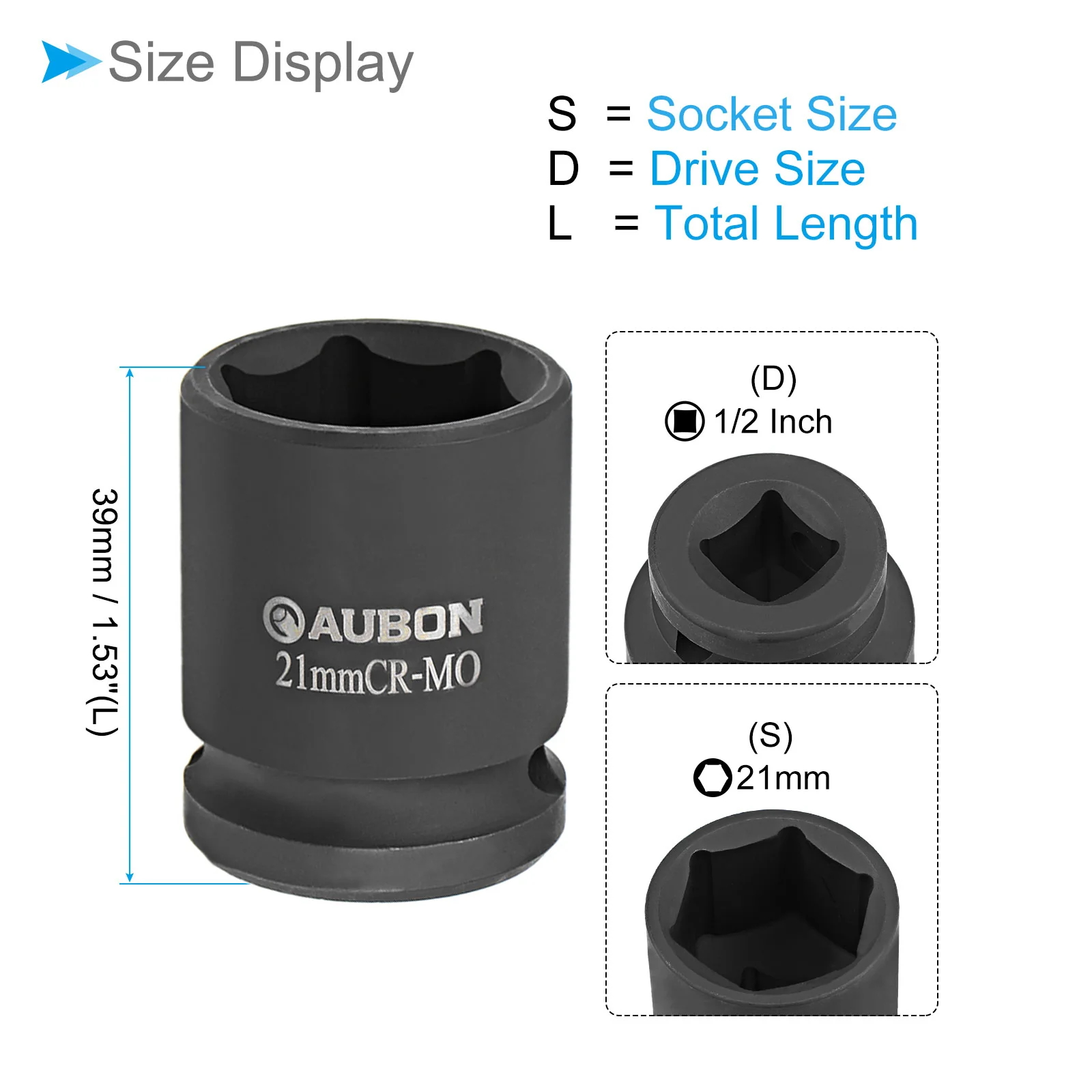 6-Point Shallow Impact Socket 1/2-Inch Drive 21mm Socket Cr-Mo Spindle Axle Nut - Image 2