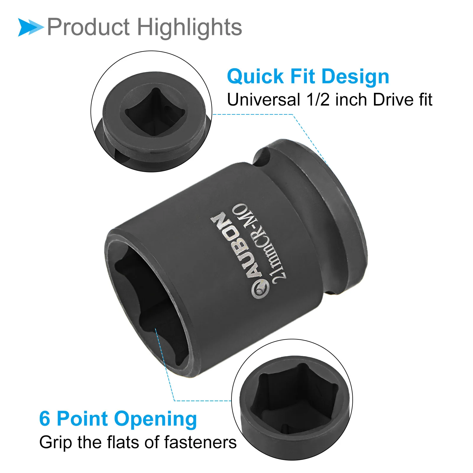 6-Point Shallow Impact Socket 1/2-Inch Drive 21mm Socket Cr-Mo Spindle Axle Nut - Image 5