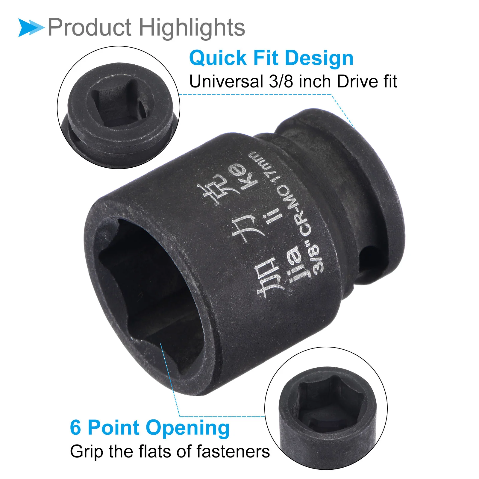 6-Point Shallow Impact Socket 3/8Inch Drive 17mm Socket Cr-Mo Spindle Axle Nut - Image 5