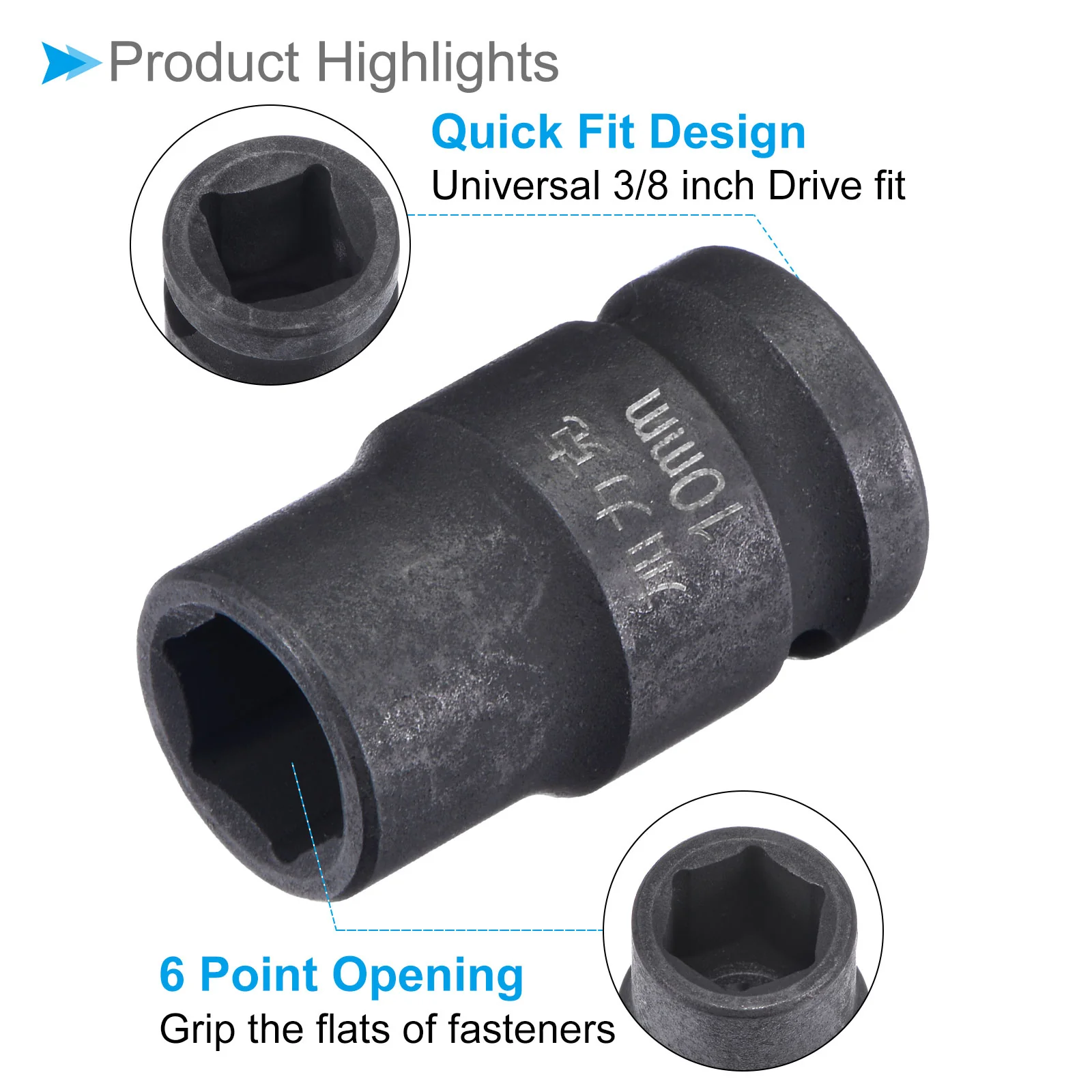 6-Point Shallow Impact Socket 3/8-Inch Drive 10mm Socket Cr-Mo Spindle Axle Nut - Image 5