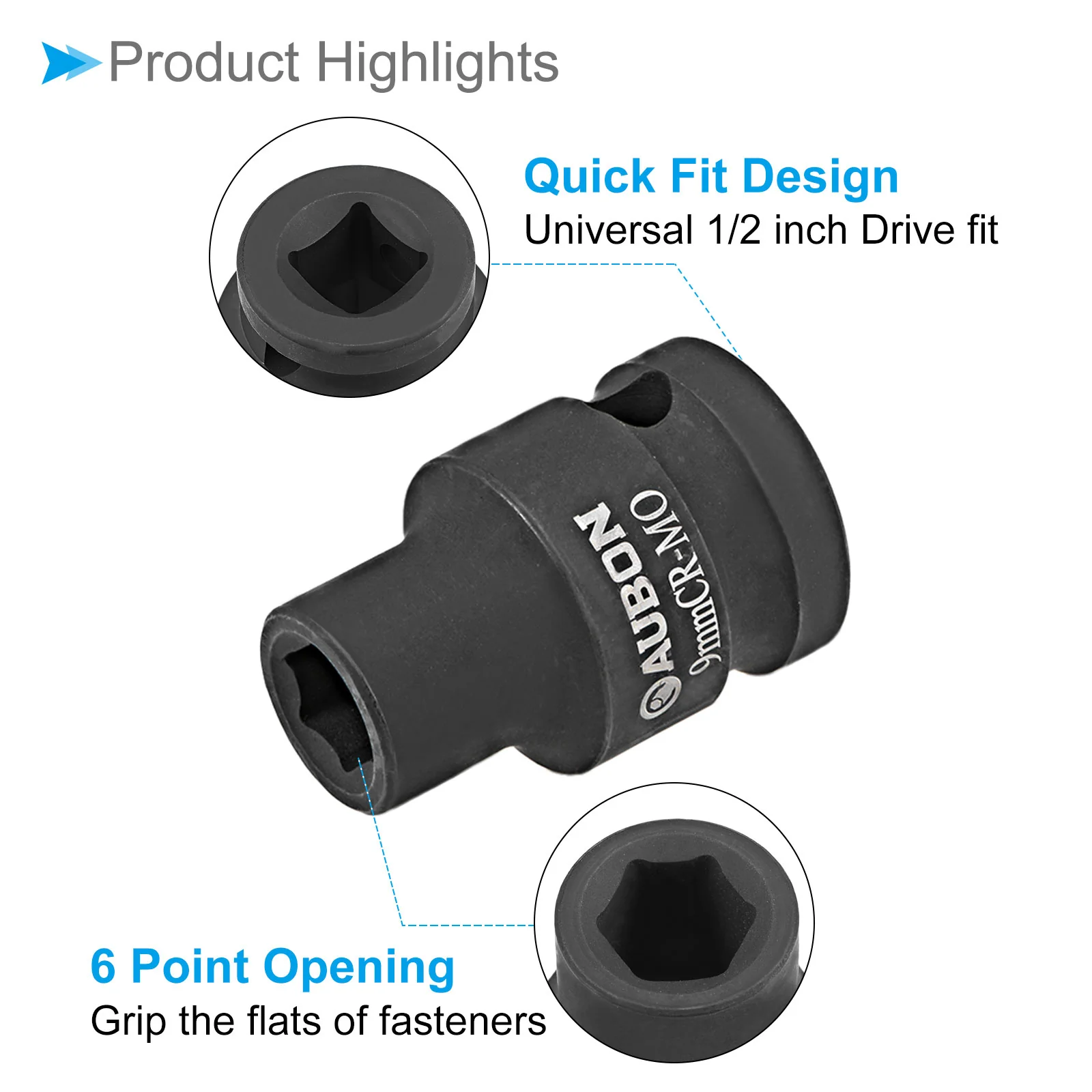 6-Point Shallow Impact Socket 1/2-Inch Drive 9mm Socket Cr-Mo Spindle Axle Nut - Image 5
