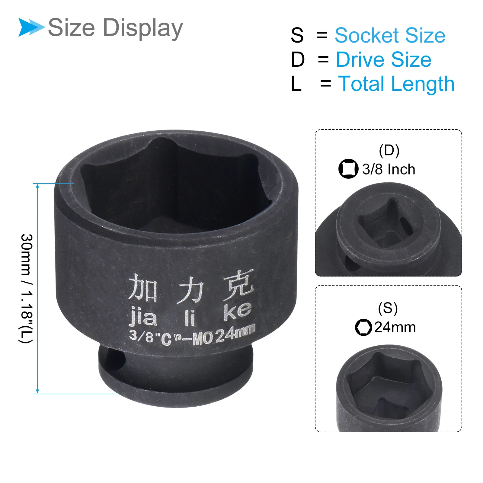6-Point Shallow Impact Socket 3/8-Inch Drive 24mm Socket Cr-Mo Spindle Axle Nut - Image 2